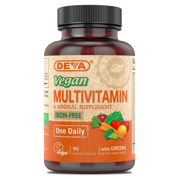 DEVA Vegan Iron-Free Multivitamin & Mineral Supplement, Green Food Blend, Spirulina, Chlorella, Ashwagandha, Broccoli, 90 Coated Tablets DEVA Au supplements