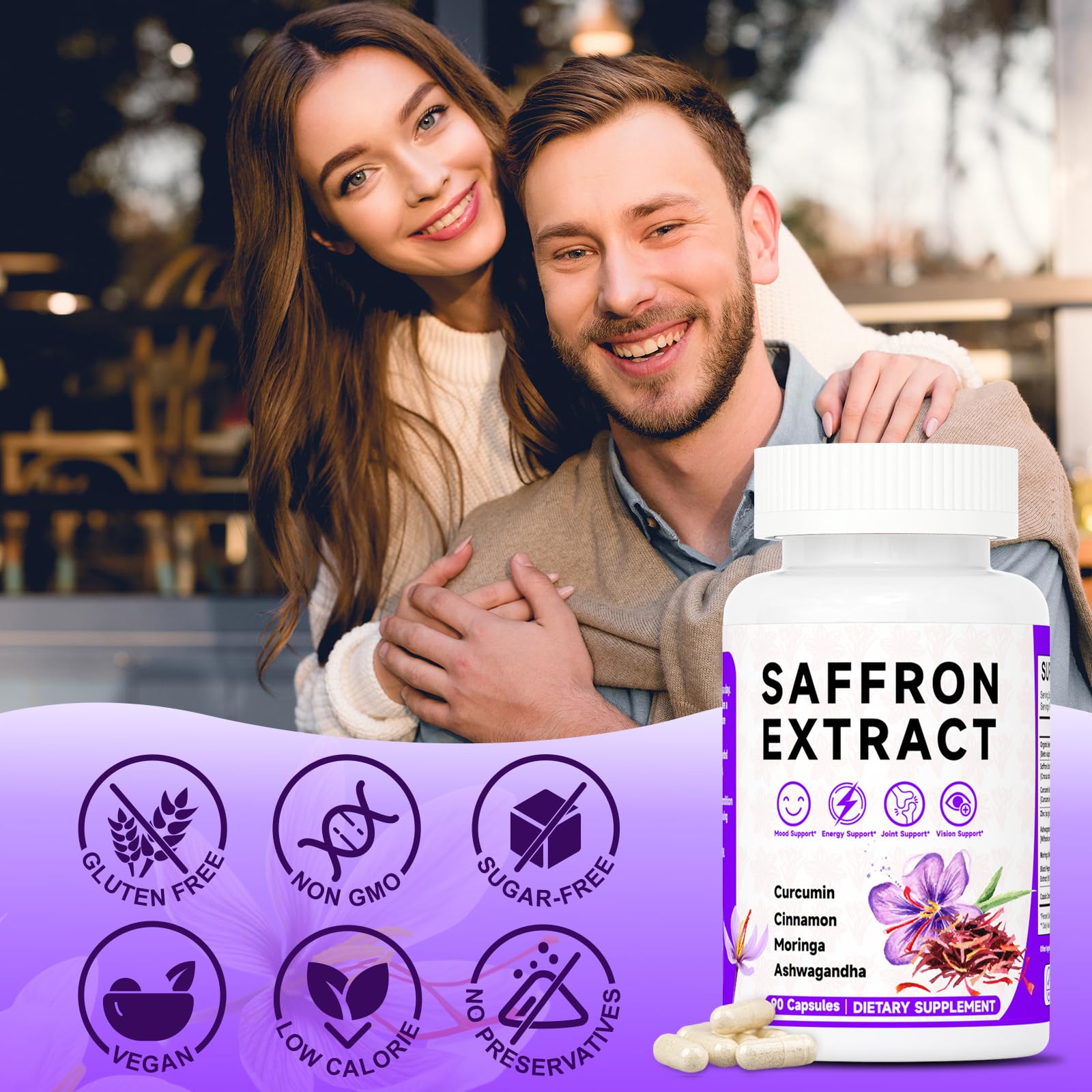 Happy Saffron Supplements, 100mg Saffron Extract, Saffron Blend with Turmeric & Ashwagandha, Supports Mood, Focus, and Energy Boost, 90 Capsules Mosslly Au supplements