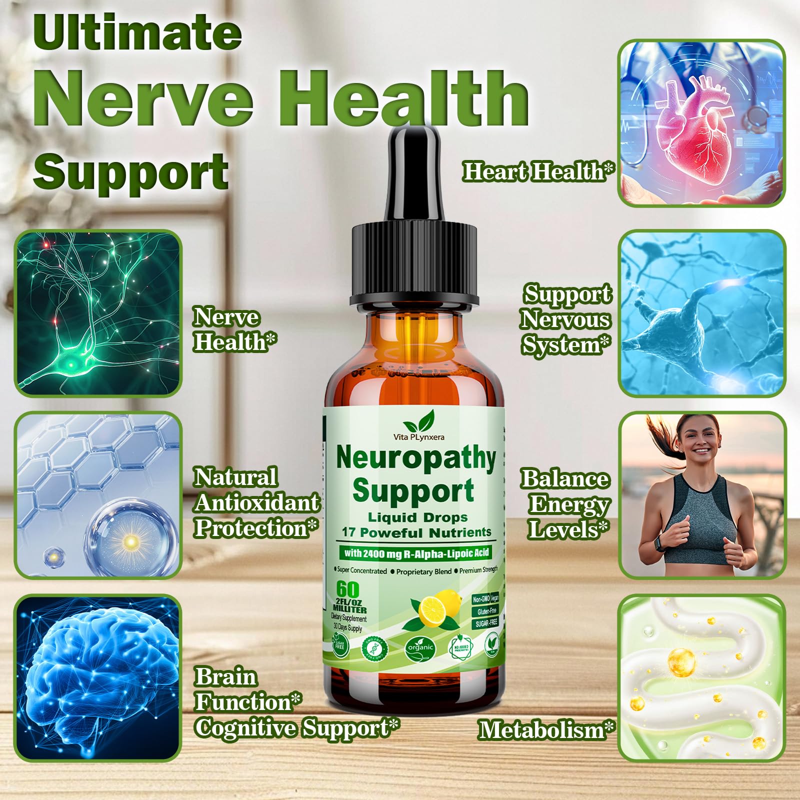 Neuropathy Supplements Liquid Drops, Advance 17-in-1 Stabilized R-Alpha Lipoic Acid (R-ALA) w. Acetyl L-Carnitine Vitamin B-Complex Magnesium, High Potency R-Lipoic Acid for Nerve Antioxidant Energy Vita PLynxera Au supplements
