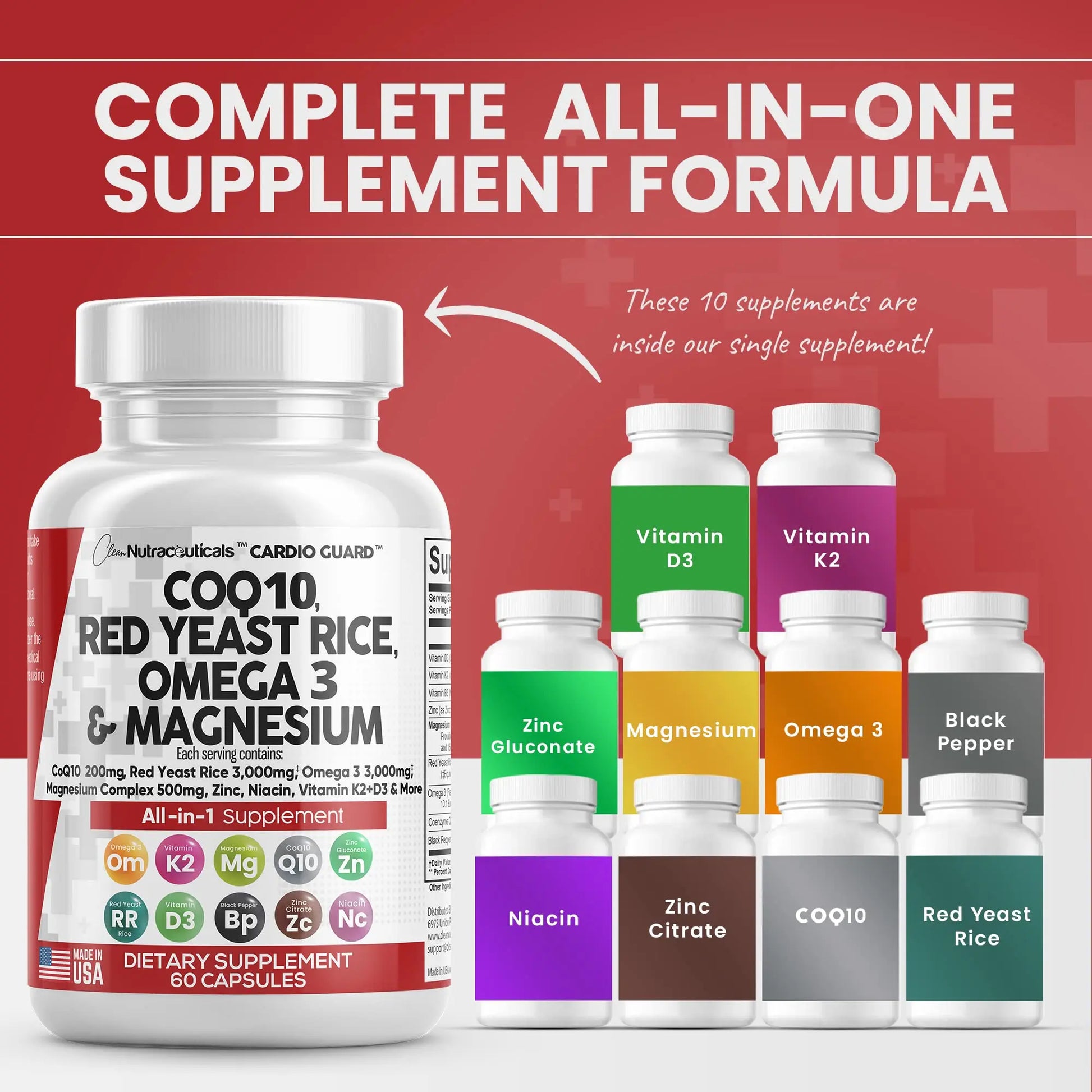 COQ10 200mg Red Yeast Rice 3000mg Omega 3 3000mg Magnesium Clean Nutraceuticals Au supplements