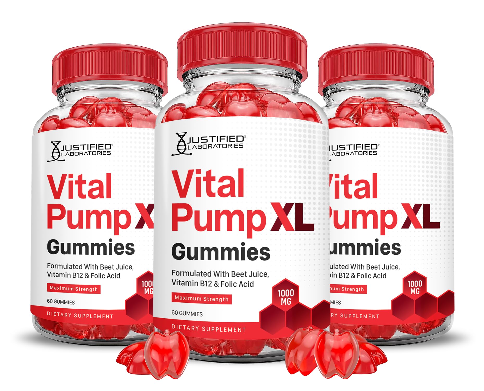 Justified Laboratories (3 Pack) Vital Pump XL Performance Gummies 1000MG Advanced Formula Vital PumpXL Formulated with Beet Juice ACV Pomegranate Beet Powder B12 Vegan Non GMO 180 Gummys Justified Laboratories Au supplements