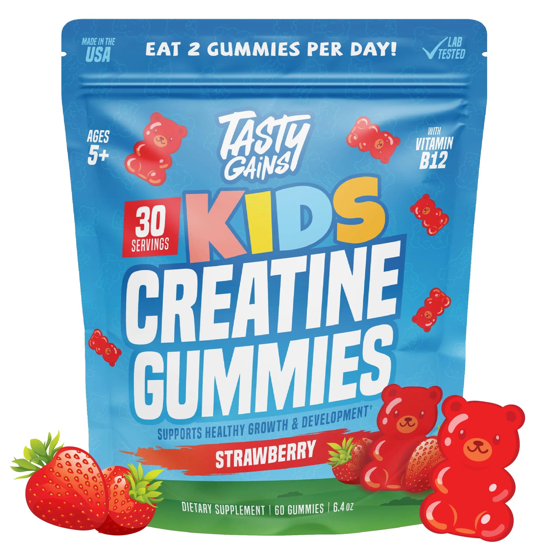 TASTY GAINS Kids & Teen Creatine Gummies with Vitamin B12 for Growth Support, Easy Chew Daily Supplement, Gummy Vitamins for Kids and Teens, Ages 5+ TASTY GAINS Au supplements