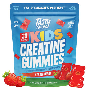 TASTY GAINS Kids & Teen Creatine Gummies with Vitamin B12 for Growth Support, Easy Chew Daily Supplement, Gummy Vitamins for Kids and Teens, Ages 5+ TASTY GAINS Au supplements