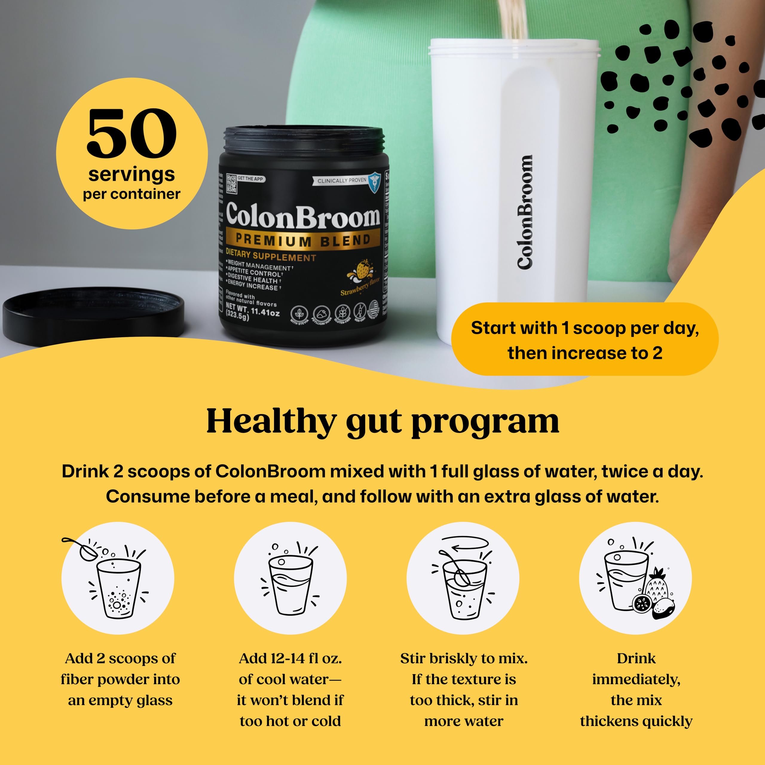 ColonBroom Premium Powder Supplement (Strawberry) - Colon Broom Psyllium Husk Fiber Powder Drink - Gluten Free, Non-GMO Colon Cleanse for Bloating Relief & Gut Health, 50 Servings ColonBroom Au supplements