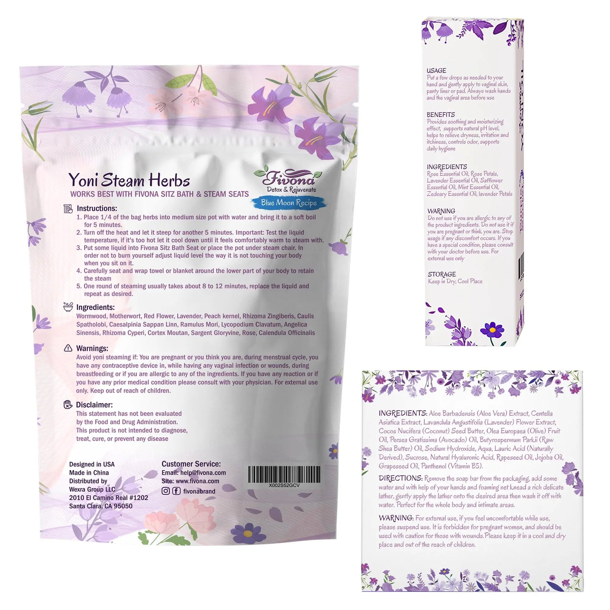 FIVONA Yoni Care Kit 3 in 1 - pH Balanced Natural Vaginal Oil 30 ml, Organic Herbal Soap 5.3 oz FIVONA Au supplements