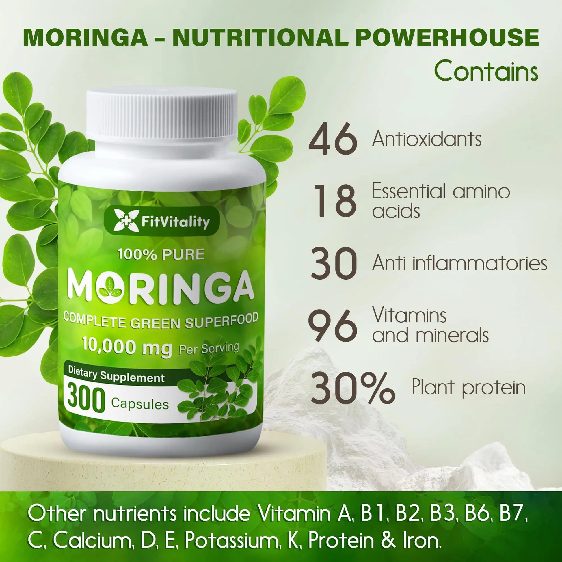 Moringa Capsules| Moringa Oleifera |10,000mg| 150 Capsules| 100% Pure| Non-GMO FitVitality Au supplements