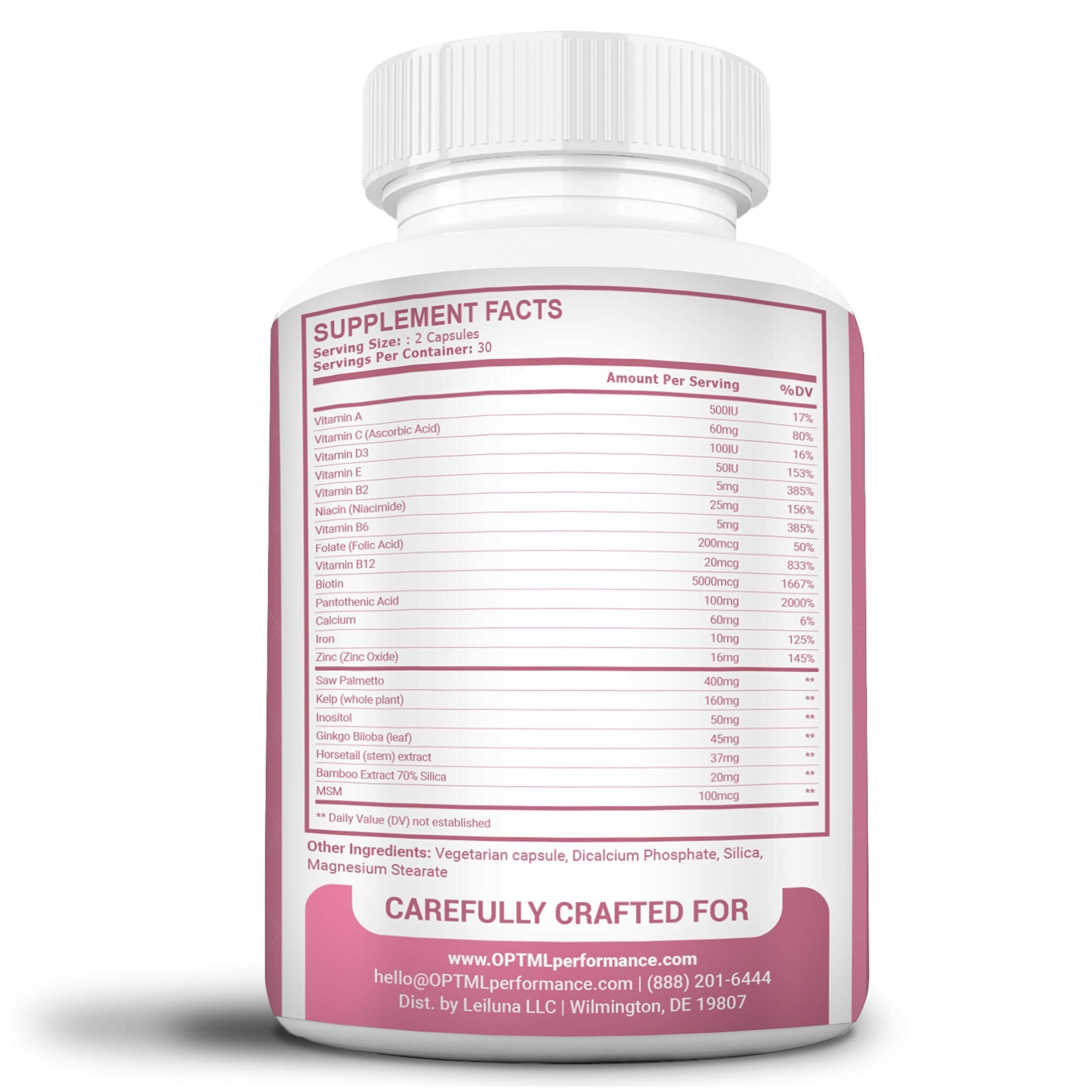 OPTML Hair and Nail Vitamins for Hair Growth and Thickness, Biotin-Infused Hair Pills, Hair Vitamins for Faster Hair Growth and Healthy Nails, for Women and Men, 60 Capsules OPTML Au supplements