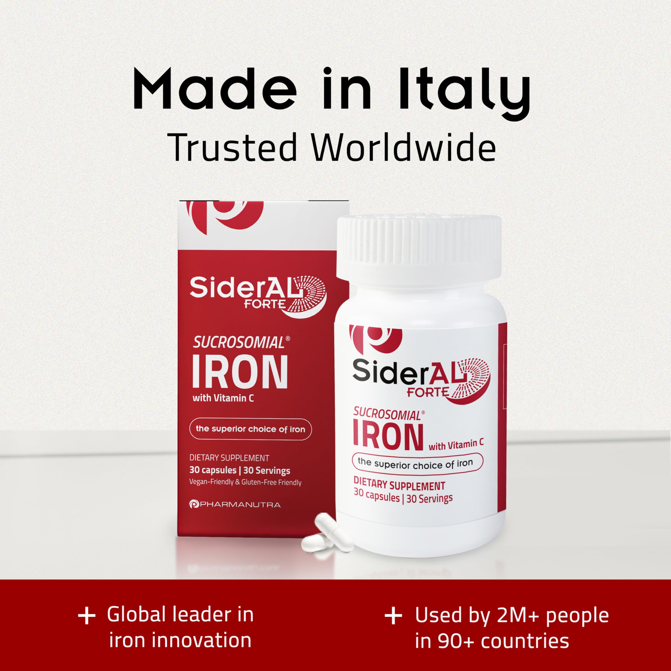 SiderAL Forte Iron Supplement Clinically Proven to Increase Levels Without Side Effects | Sucrosomial High Absorption Gentle Iron Pills for Women and Men | Vitamin C | Anemia & Energy Support | 30 ct PHARMANUTRA Au supplements