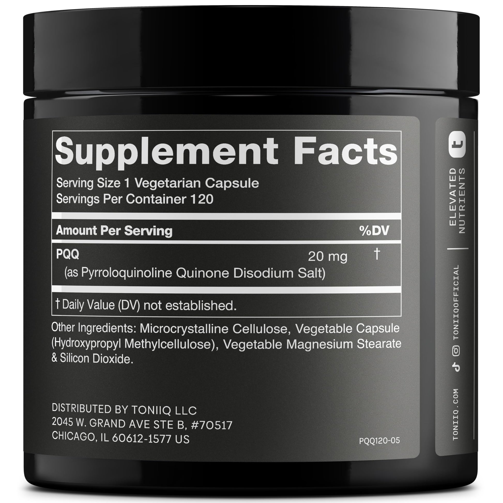 Toniiq 99%+ 20mg Supplement - Ultra High Purity PQQ 20mg Concentrated Formula - PQQ 20 mg 120 Capsules - Pyrroloquinoline Quinone Supplement - 1 Capsule Serving - Vegetarian Capsules Toniiq Au supplements