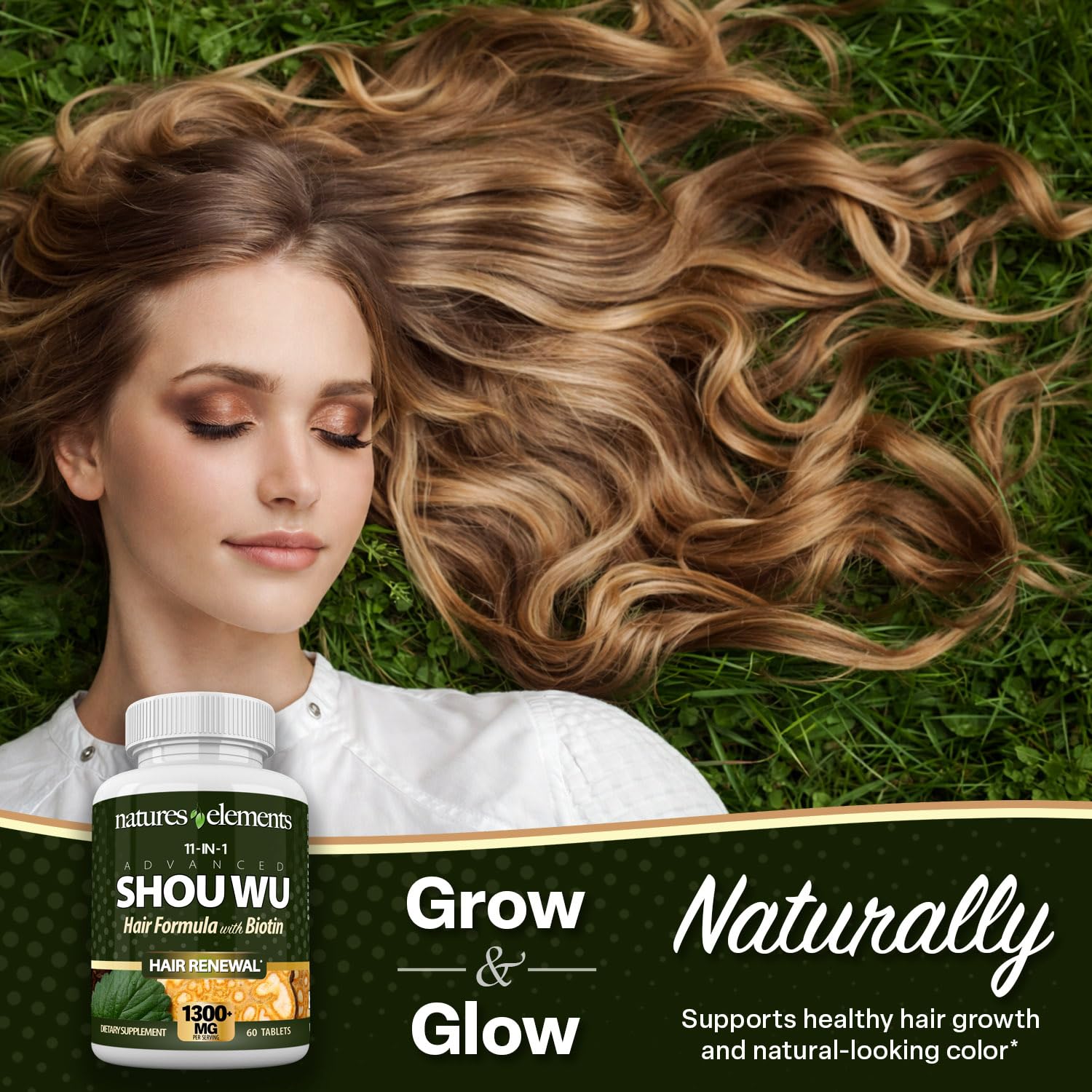 Natures Elements Advanced Shou Wu for Gray Hair – Prepared He Shou Wu for Hair Growth with Biotin, Bioperine, Fo-Ti Root & More – 100% Natural – 60 Tablets – Non-GMO, Gluten-Free Natures Elements Au supplements