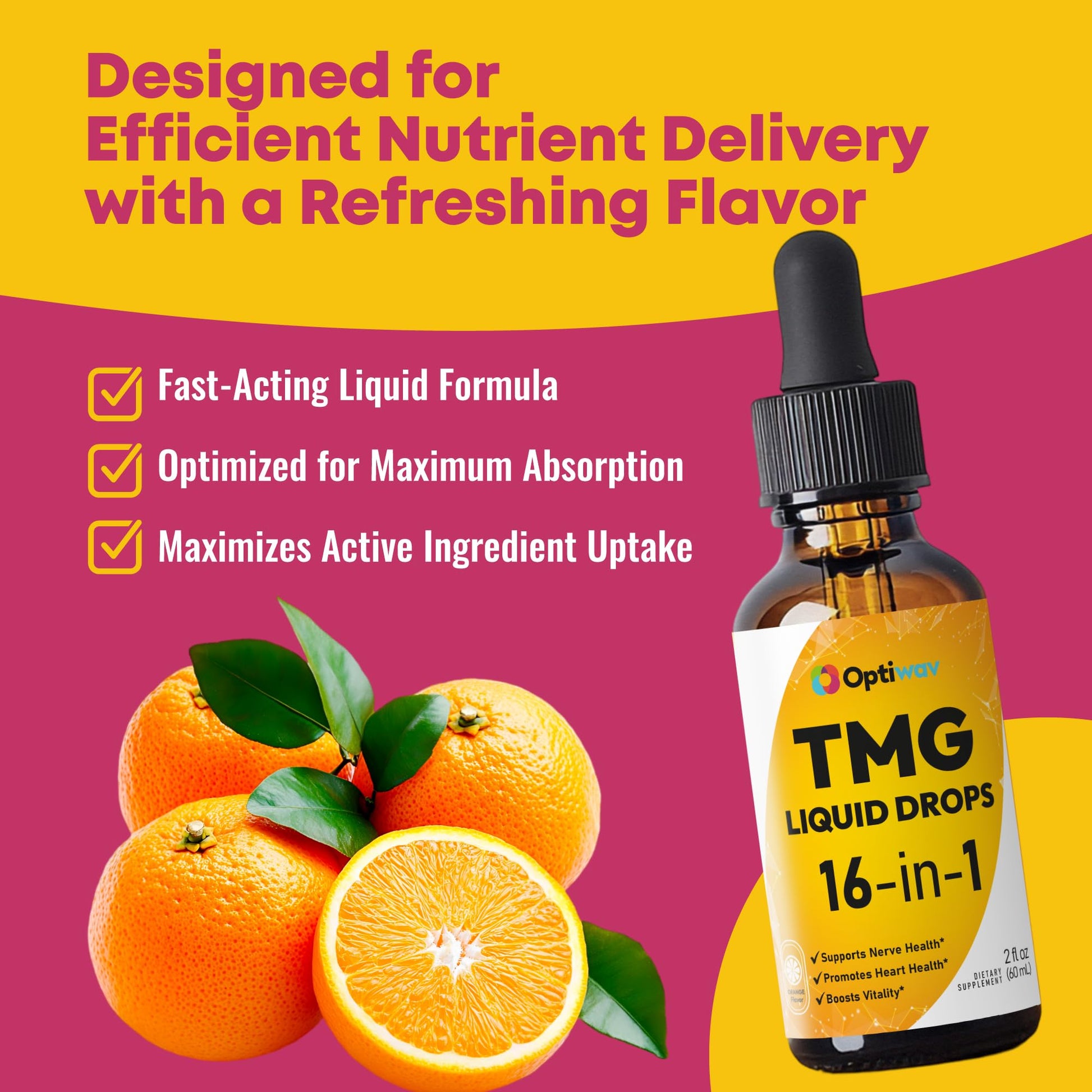 Optiwav TMG Trimethylglycine Liquid Drops - Betaine High Absorption Methylated Vitamins Supplement for Homocysteine Methylation & Heart Health Support - Orange Flavor Gluten Free Vegan - 2 fl oz Optiwav Au supplements