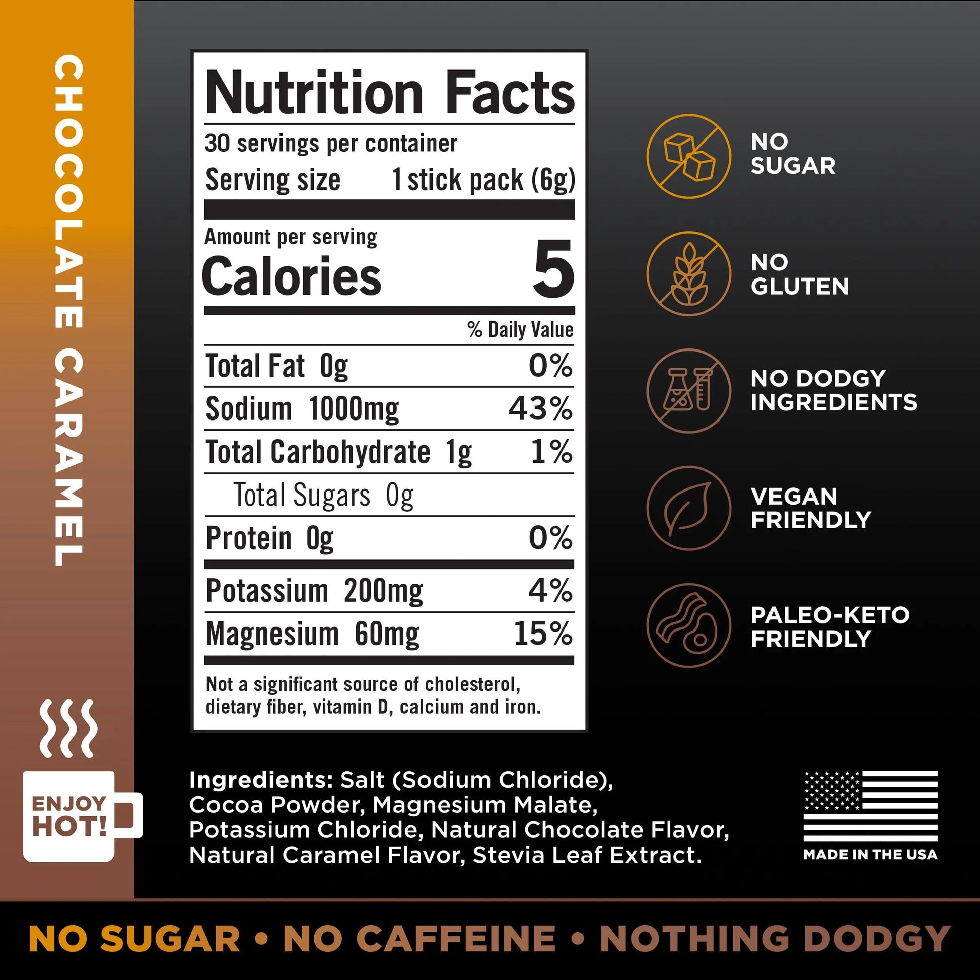 LMNT Zero Sugar Hot Chocolate or Coffee Mixer - Chocolate Caramel Salt | Drink Mix | 30-Count Drink LMNT Au supplements