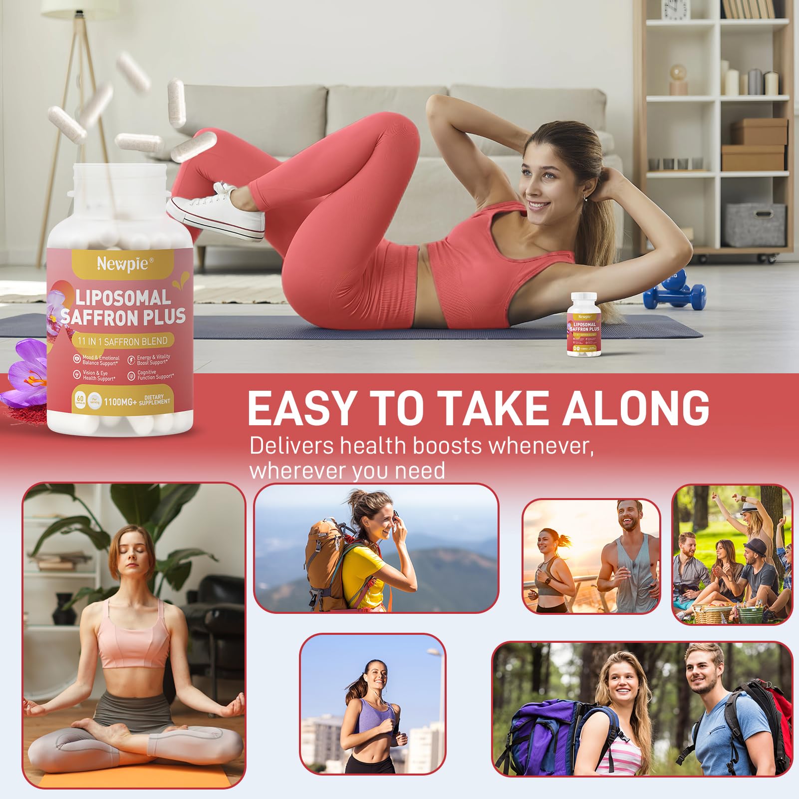 Newpie Saffron Supplements - 100% Pure Saffron Extract Capsules - Natural Mood Enhancer, Supports Eye & Heart Health, Boosts Energy - Premium Supplement for Women & Men（60 Servings (1) Newpie Au supplements