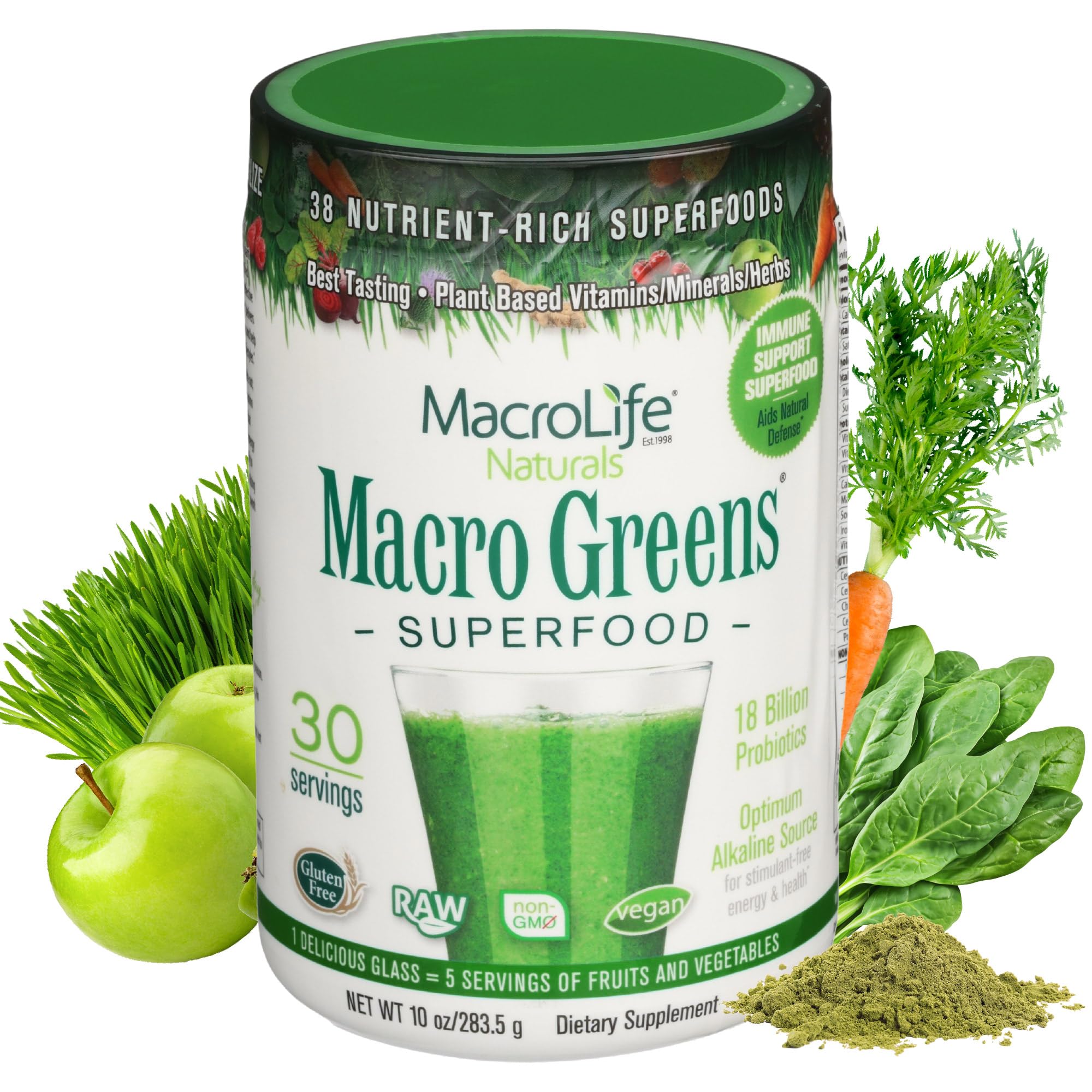 MacroLife Naturals Macro Greens Superfood Powder – 38 Superfoods with Probiotics, Digestive Enzymes & Adaptogens | Non GMO, Vegan, Gluten Free | 18B CFU | 10 oz (30 Servings) MacroLife Naturals Au supplements