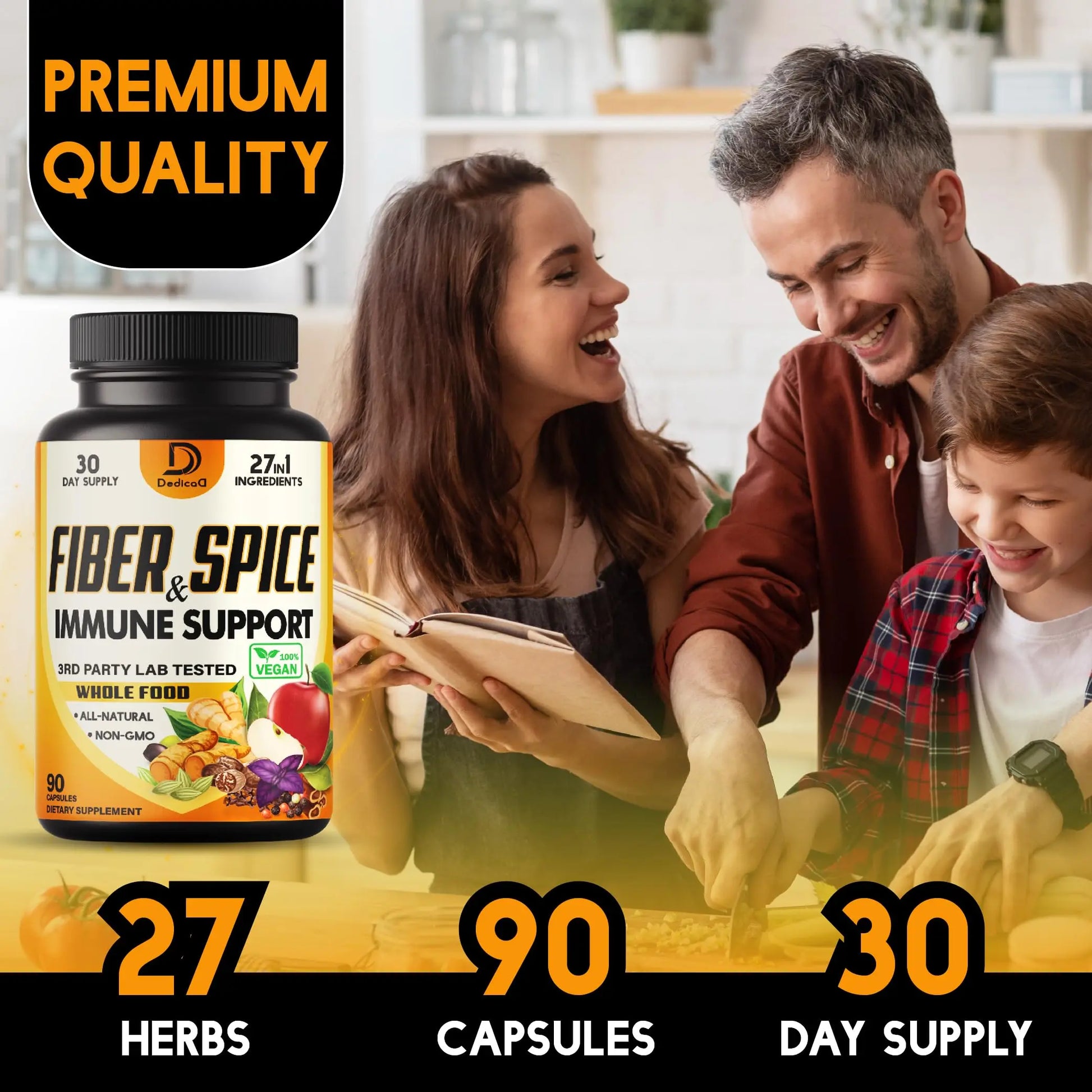 DEDICAD 27in1 Fiber and Spice Supplement - Combined with Organic Psyllium, Whole Apple, Elderberry & More - Support Mood, Body & Immunity - 90 Capsules for 1 Month DEDICAD Au supplements
