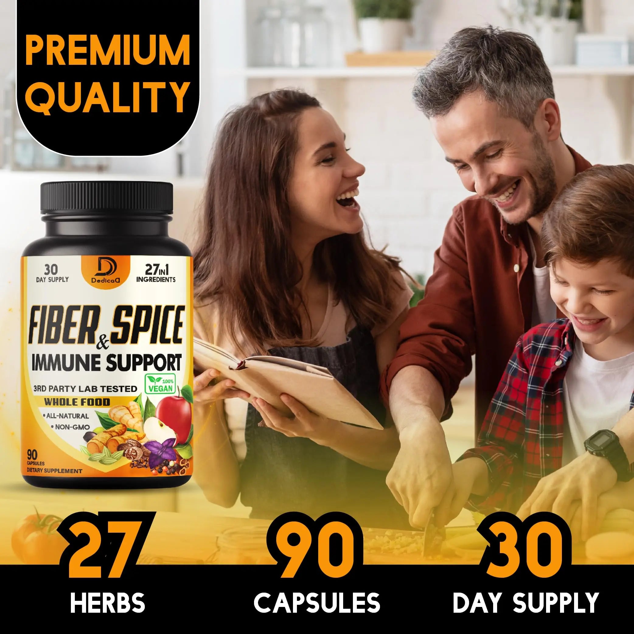 DEDICAD 27in1 Fiber and Spice Supplement - Combined with Organic Psyllium, Whole Apple, Elderberry & More - Support Mood, Body & Immunity - 90 Capsules for 1 Month DEDICAD Au supplements