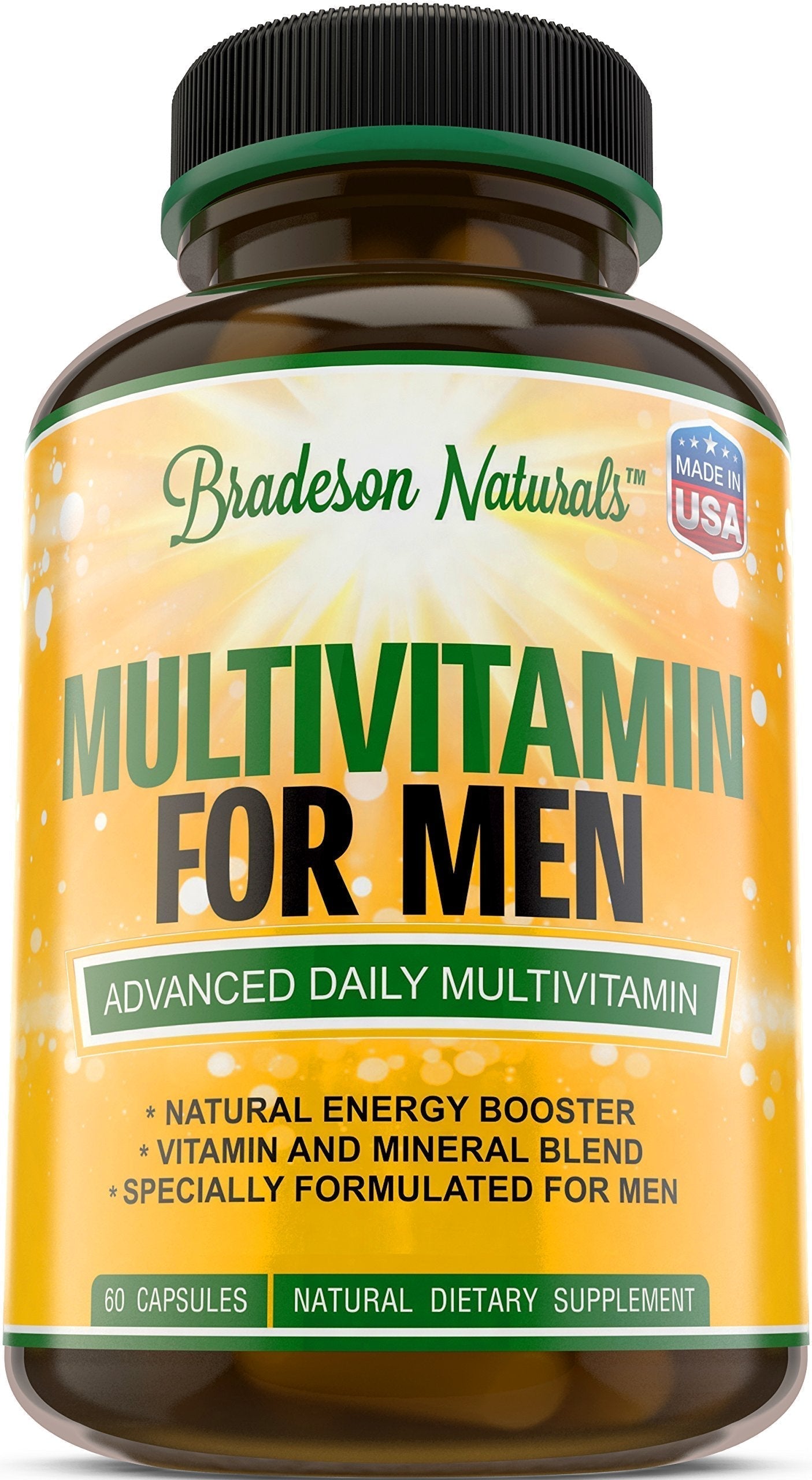 Bradeson Naturals Men's Multivitamin Supplement for Energy, Focus and Performance. Mens Vitamins A, C, D, E & B12, Zinc, Calcium, Magnesium & More. Multi Vitamin 60 Capsules Made in The USA Bradeson Naturals Au supplements