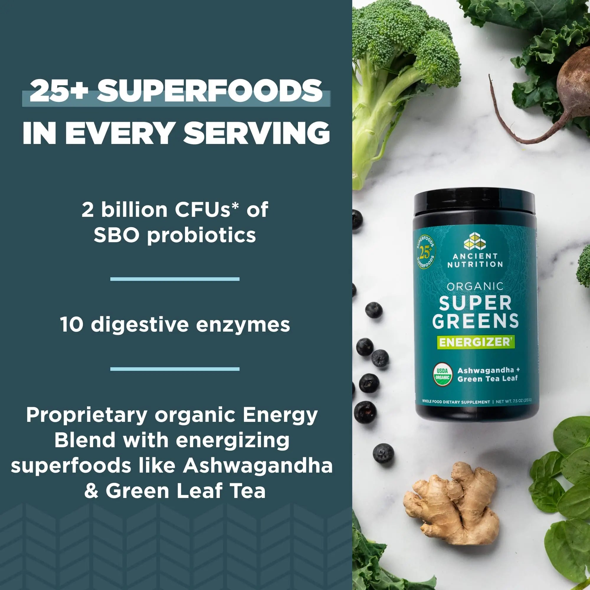 Ancient Nutrition Supergreens Energizer Powder, Organic Superfood Powder with Caffeine Ancient Nutrition Au supplements