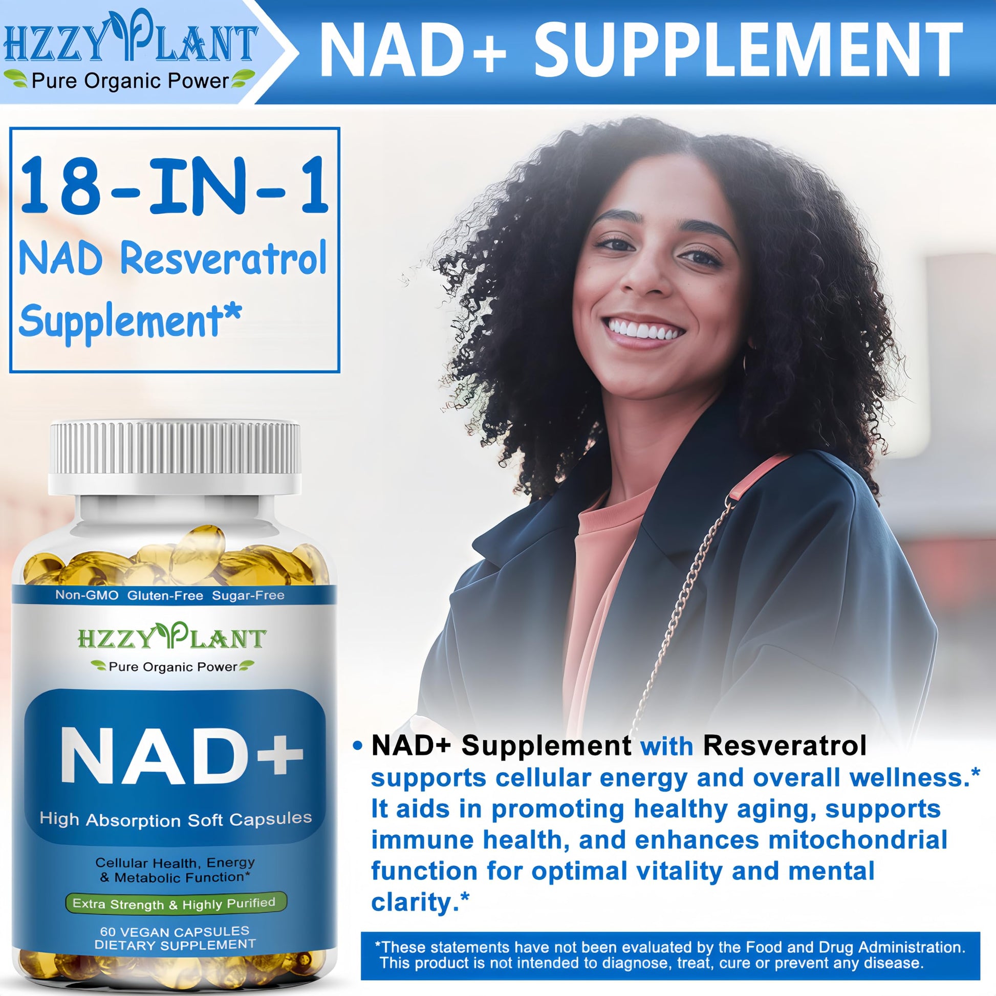HZZYPLANT NAD+ Supplement, High Absorption NAD Supplements for Women for Cellular Energy Immune Focus Health, NAD Resveratrol Softgel Capsules, NAD Liquid Softgels Supplement, Non-GMO, 2 Month Supply HZZYPLANT Au supplements