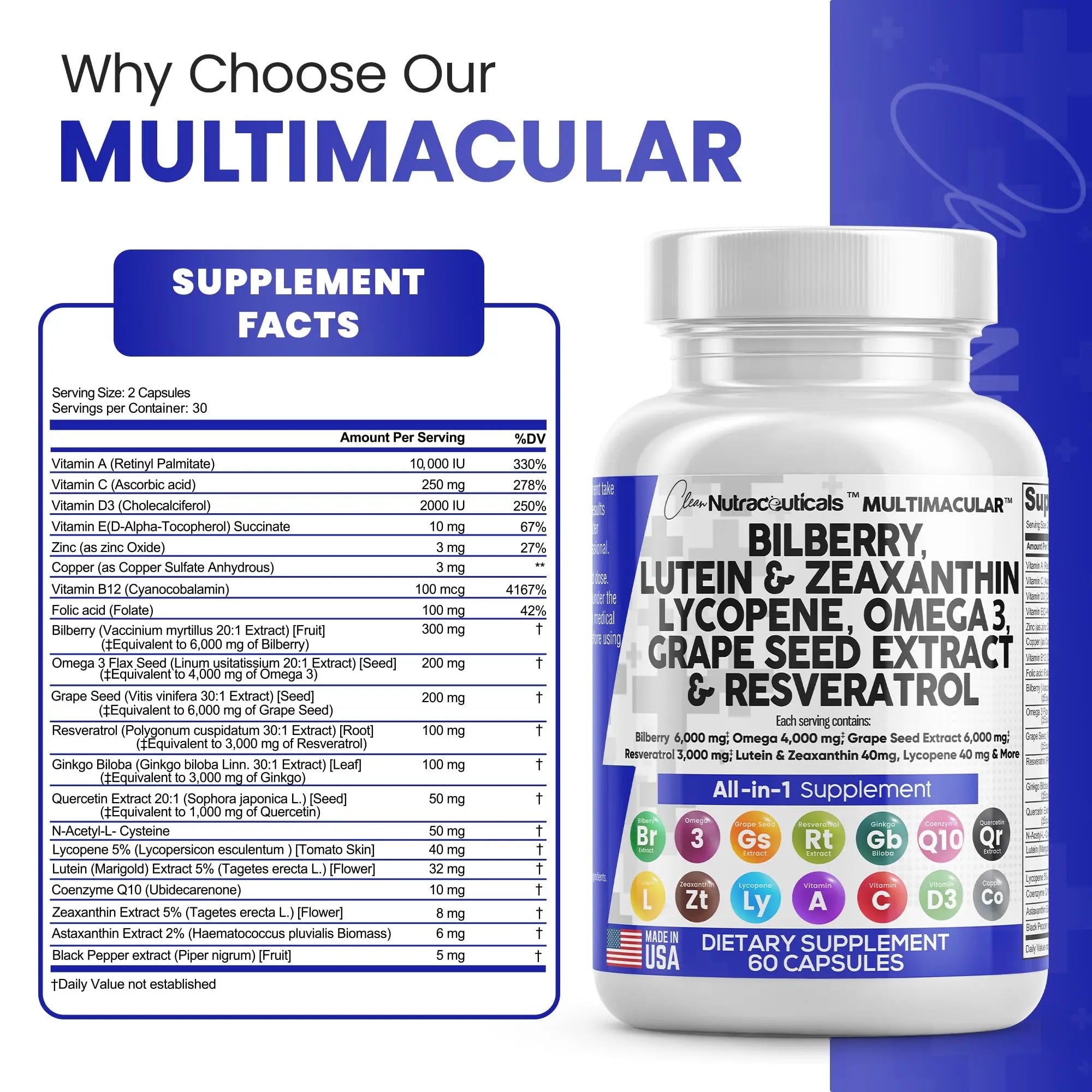 Eye Health Vitamins with Bilberry 6000mg Lutein & Zeaxanthin 40mg Lyco Clean Nutraceuticals Au supplements