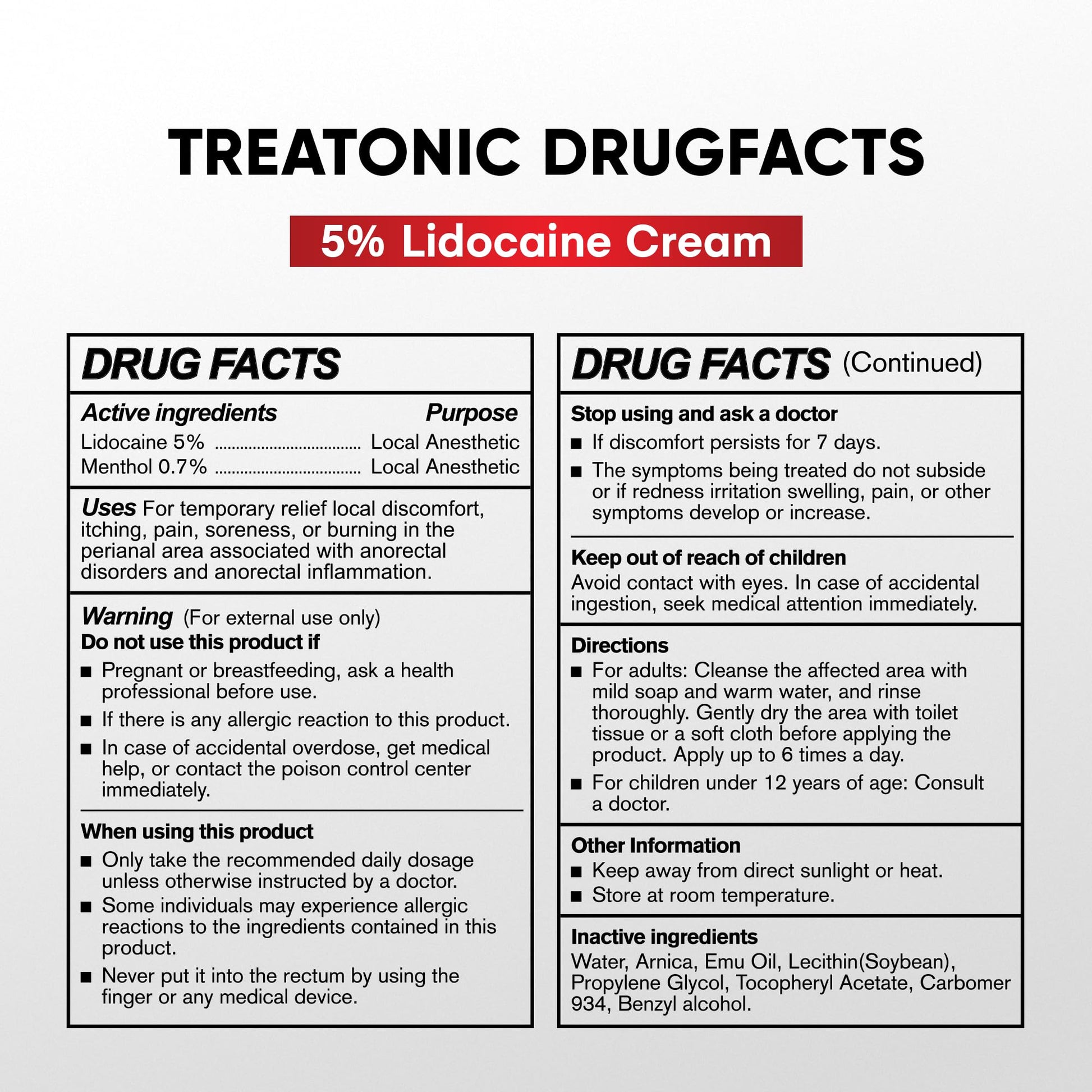 Treatonic 5% Lidocaine Numbing Cream: Lidocaine Cream for Pain Relief, Itching, Burning, Soreness, Hemorrhoid - Maximum Strength Topical Numb Cream - Fast Acting & Long Lasting Numbing Cream- 2.1 oz Treatonic Au supplements