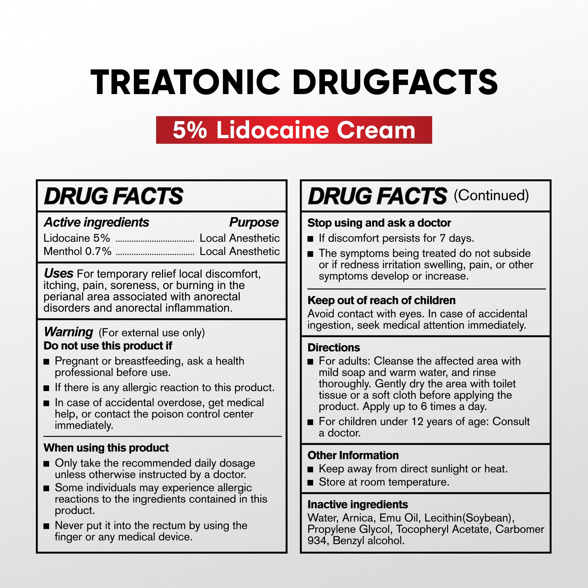 Treatonic 5% Lidocaine Numbing Cream: Lidocaine Cream for Pain Relief, Itching, Burning, Soreness, Hemorrhoid - Maximum Strength Topical Numb Cream - Fast Acting & Long Lasting Numbing Cream- 2.1 oz Treatonic Au supplements