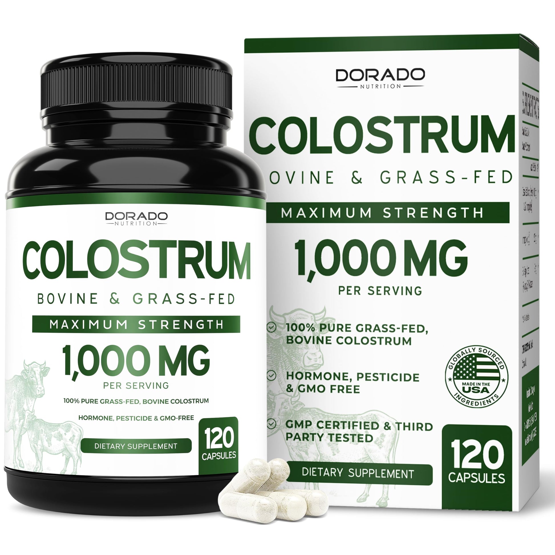 Colostrum (120 Count) Bovine Colostrum Capsules Supplement and Supergreens (60 Gummies) Superfood for Immunity Support with Greens Supplements with 8 Ingredient Power Blend - Vegan Safe & Made in USA DORADO NUTRITION Au supplements