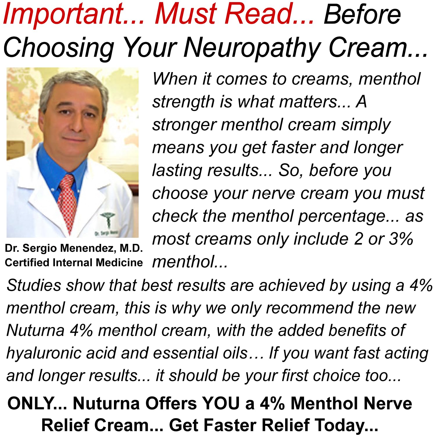 Neuropathy Nerve Relief Cream - Premium Nerve Cream 3X Action for Targeted Relief and Soothing Nerve Comfort - Maximum Strength with 4% Menthol Arnica MSM for Feet Hands Legs Toes & Back - Large 4 Oz Nuturna Au supplements