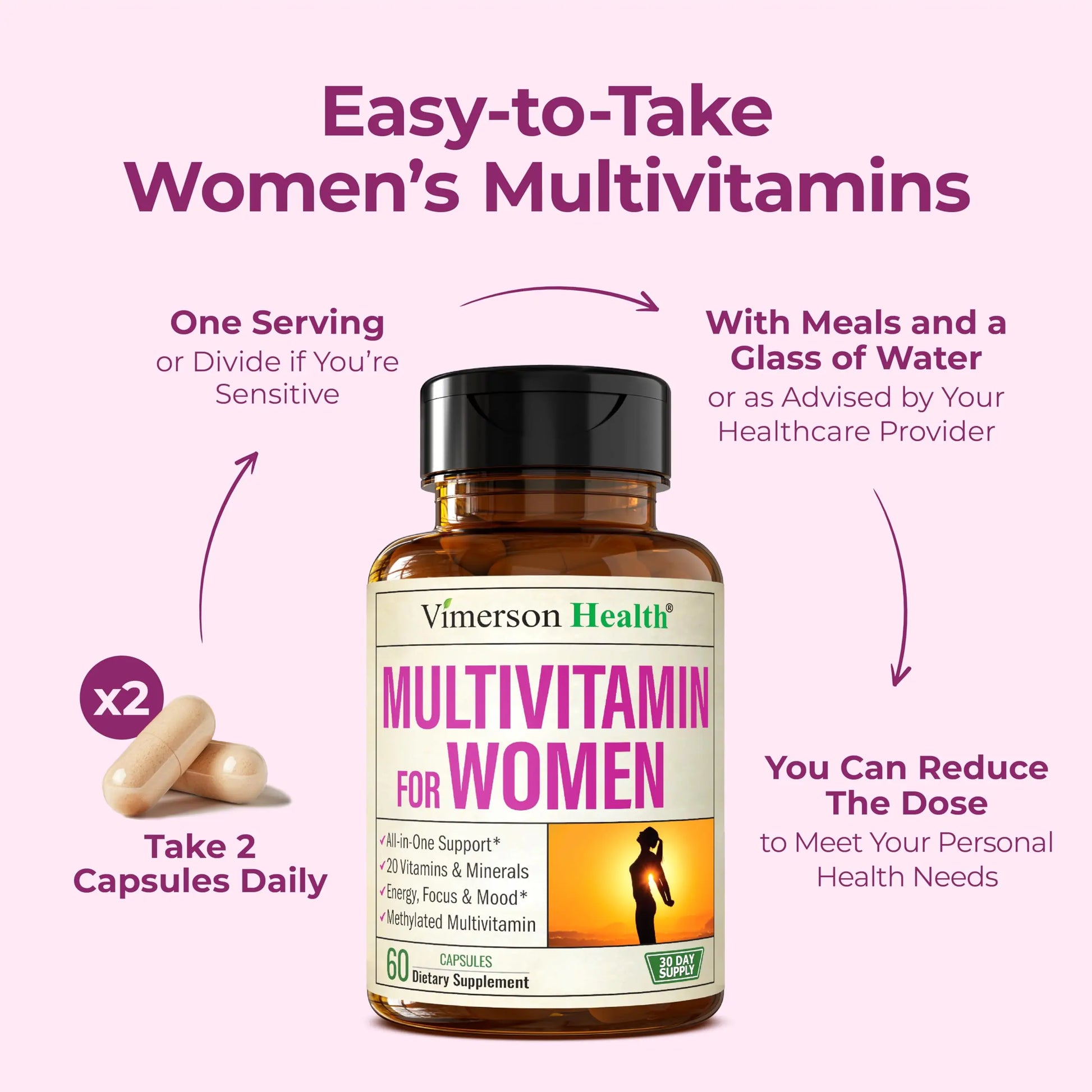 Methylated Multivitamin for Women w/Bioavailable Vitamins, Chelated Minerals, Vitamin D, B12, C, A & Zinc for Energy, Focus and Immune Health Vimerson Health Au supplements