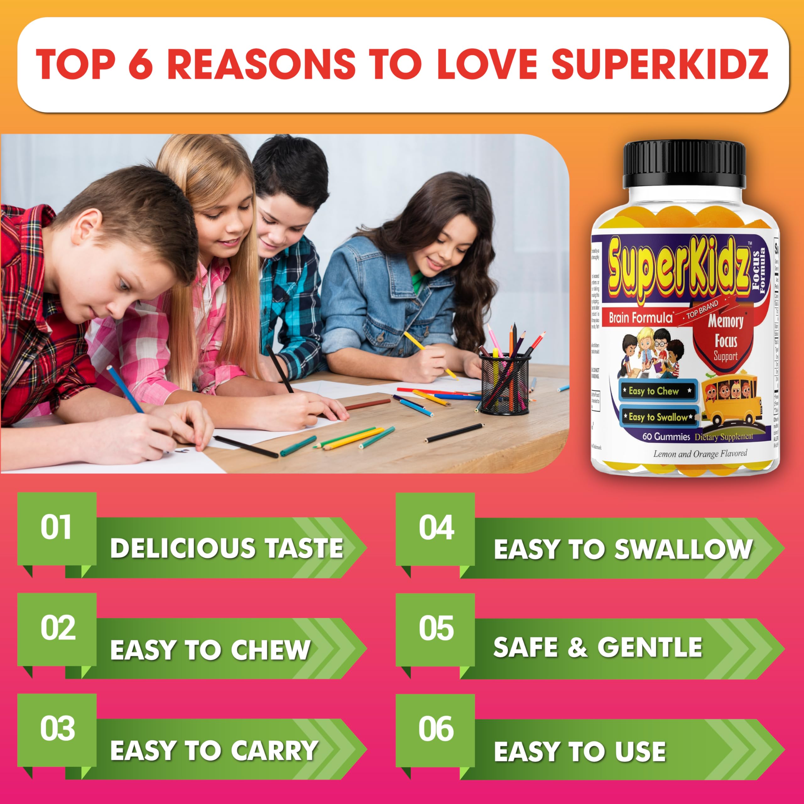Superkids Focus Gummies for Kids, Omega 3 Gummy Kids Focus and Attention Supplements, Teen Brain Focus Vitamins, Non-GMO Gummy Vitamins, Tasty Lemon & Orange, 60 Count Celebrity LifeStyle Product Au supplements