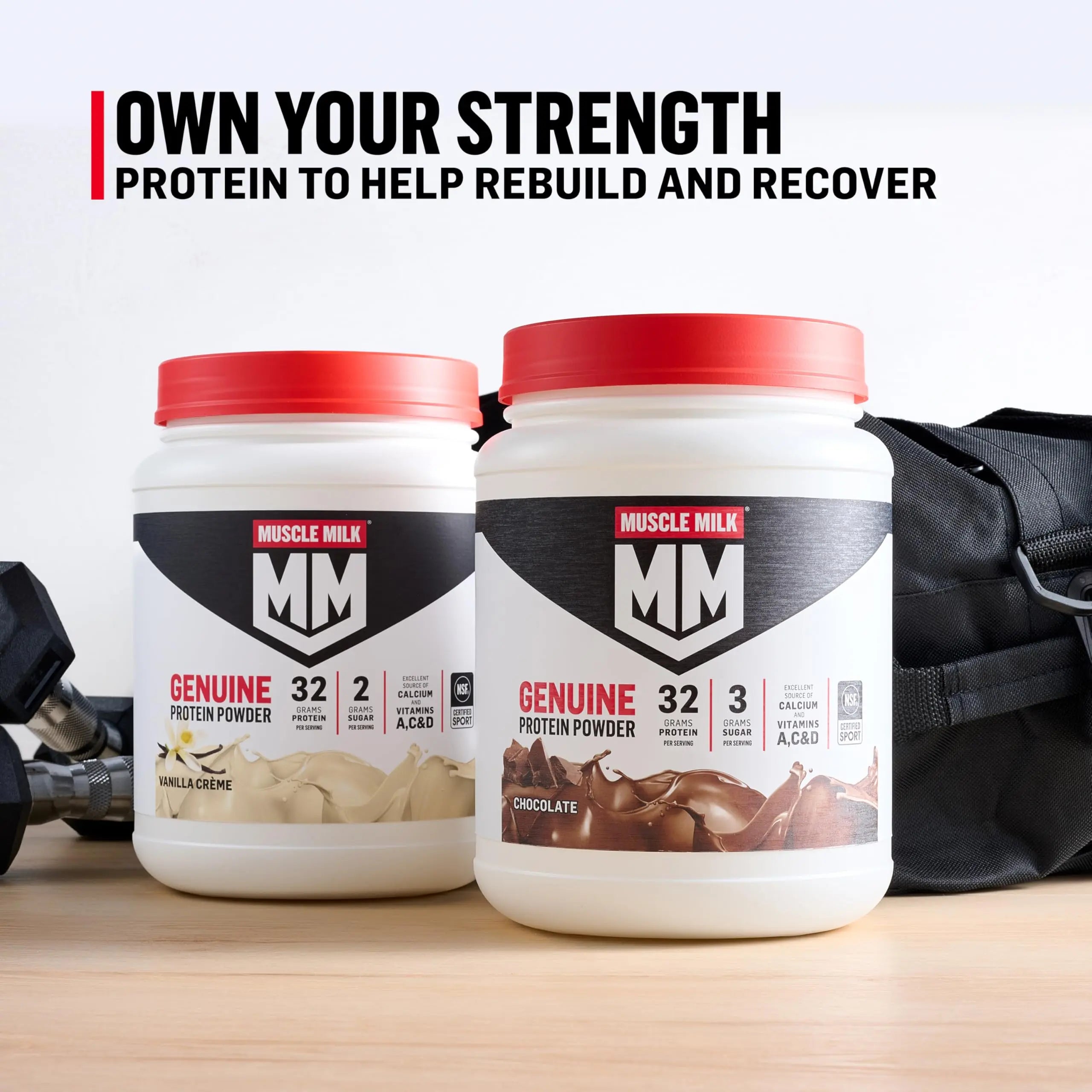 Muscle Milk Genuine Protein Powder, Vanilla Crème, 1.93 Pounds, 12 Servings, 32g Protein, 2g Sugar, Calcium, Vitamins A, C & D, NSF Certified for Sport, Energizing Snack, Packaging May Vary Muscle Milk Au supplements