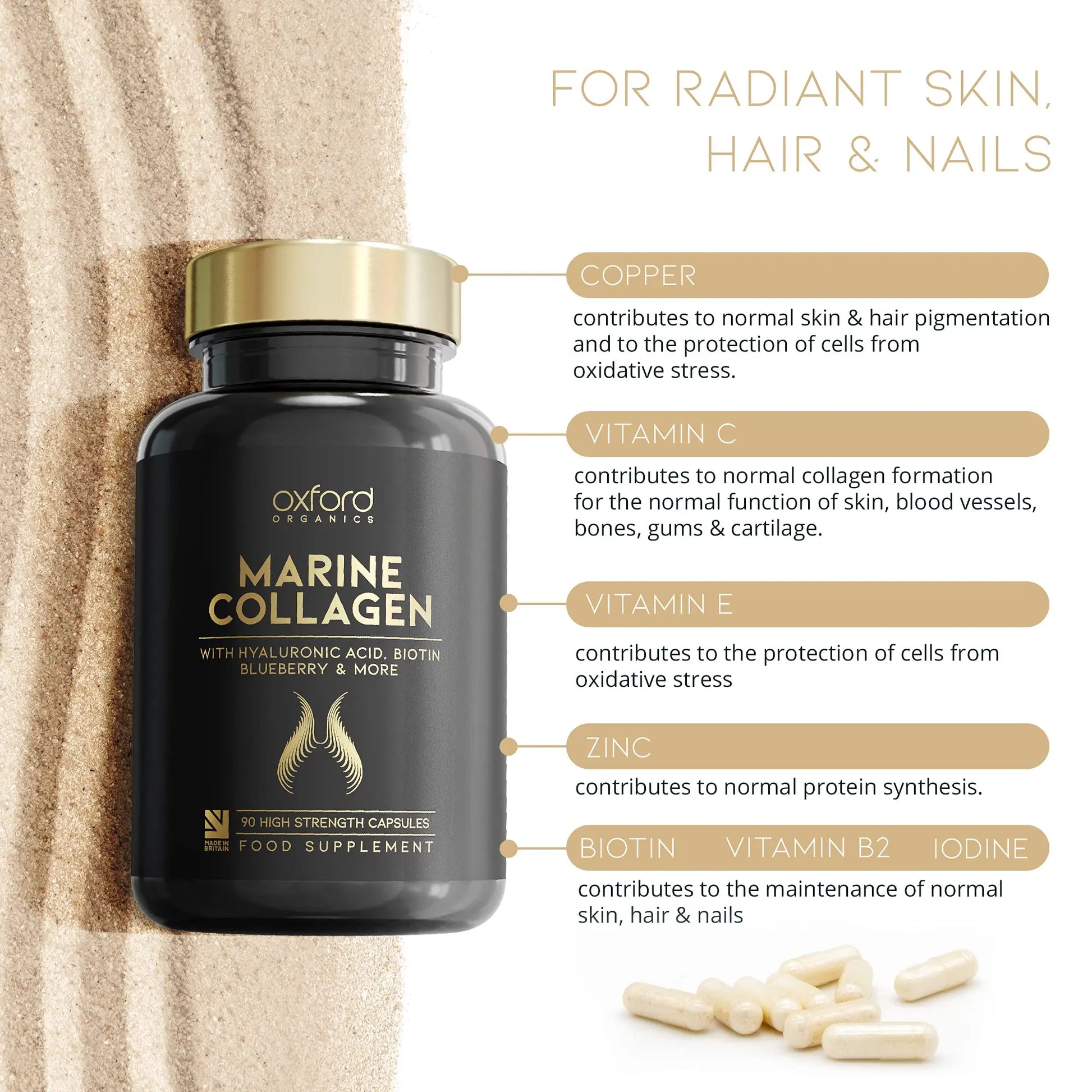 Advanced Marine Collagen Capsules | 1735mg Superfood & Vitamin Boosted Complex for Glowing Hair, Skin & Nails Oxford Organics Au supplements