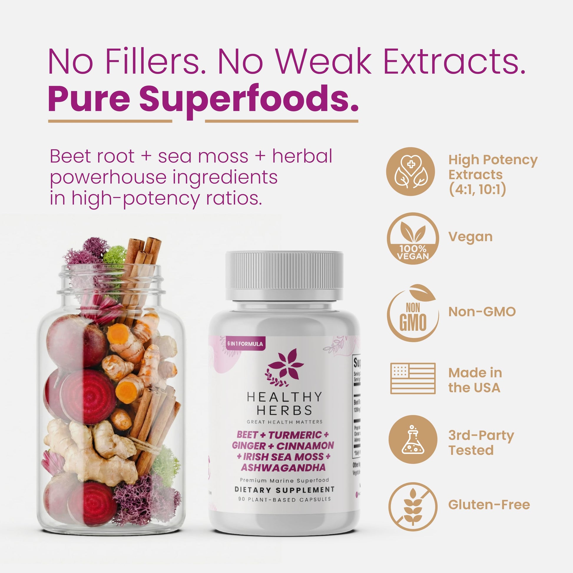 Healthy Herbs Wildcrafted Sea Moss Capsules | 1950mg BATCG-6 "Heart Complex Advanced Sea Moss Superblend | US-Made, Vegan, Non-GMO, Easy-Swallow (90 Capsules) Healthy Herbs Au supplements