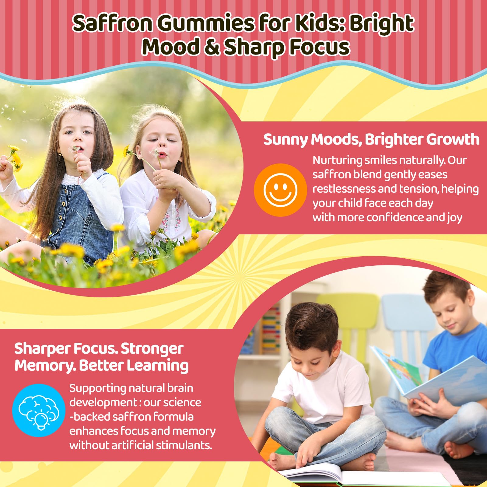 Liposomal Saffron Gummies for Kids 4+, Saffron Supplements w/Holy Basil, Rosemary, Magnesium Glycinate, Omega-3 & More, Brain Focus Support Supplement, Vegan, Organic, Sugar Free, 60 Chewables duwhot Au supplements