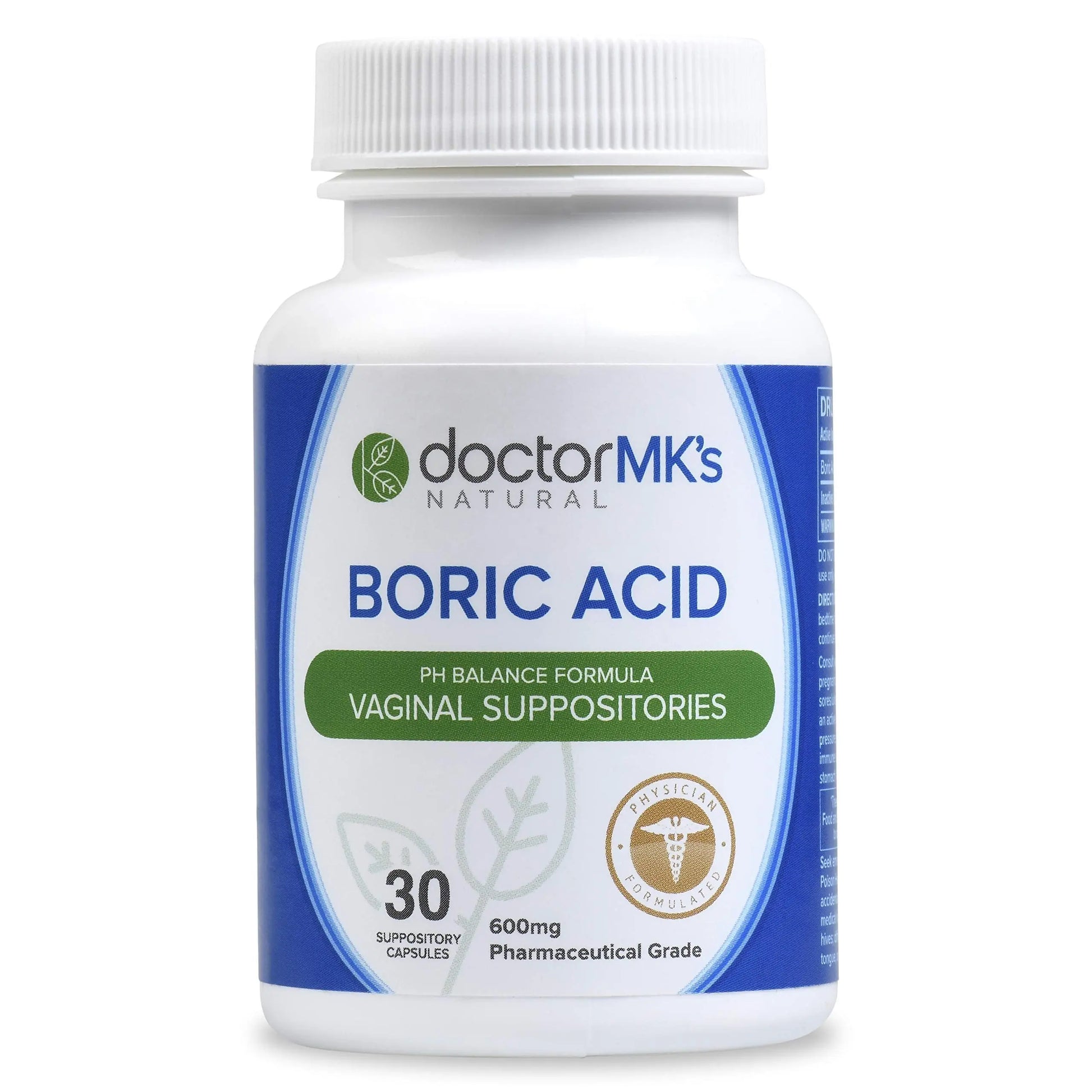 doctor MK's NATURAL Boric Acid Suppossitories (600mg) with Individually Wrapped Applicators doctor MK's NATURAL Au supplements