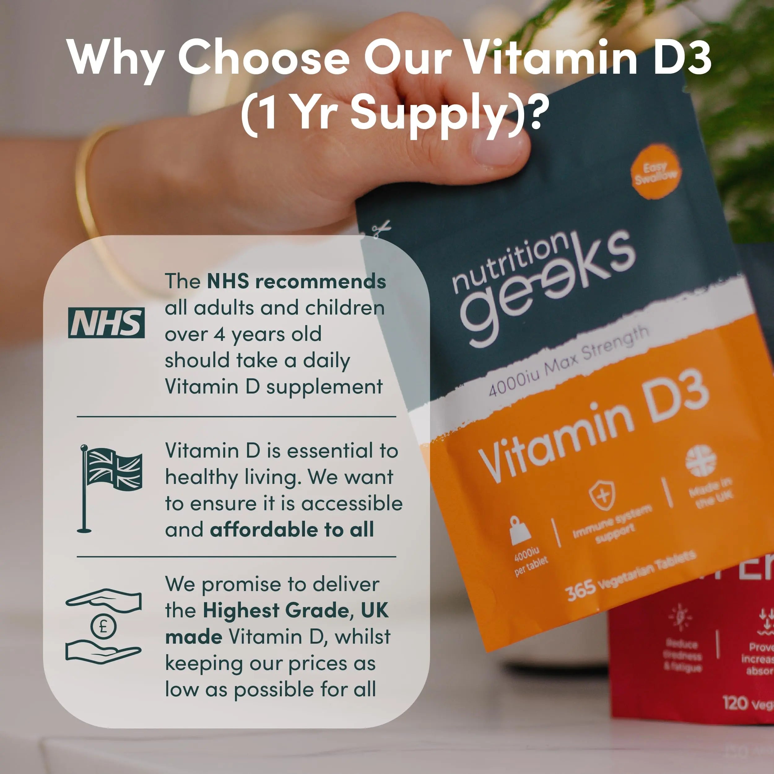 Vegetarian Vitamin D3 4000 iu - 1 Year Supply, 365 Easy-Swallow High Strength Vitamin Nutrition Geeks Au supplements