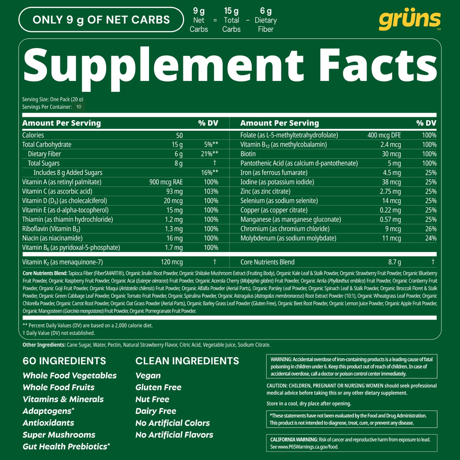 Gruns Adults Super Greens Gummies, Multivitamin Superfood Gummy Bears, Spirulina, Chlorella, Prebiotics & Fiber Gummies for Digestive Health, Adaptogens Supplement, 20 Vitamins & Minerals, 10 Count Grüns Au supplements