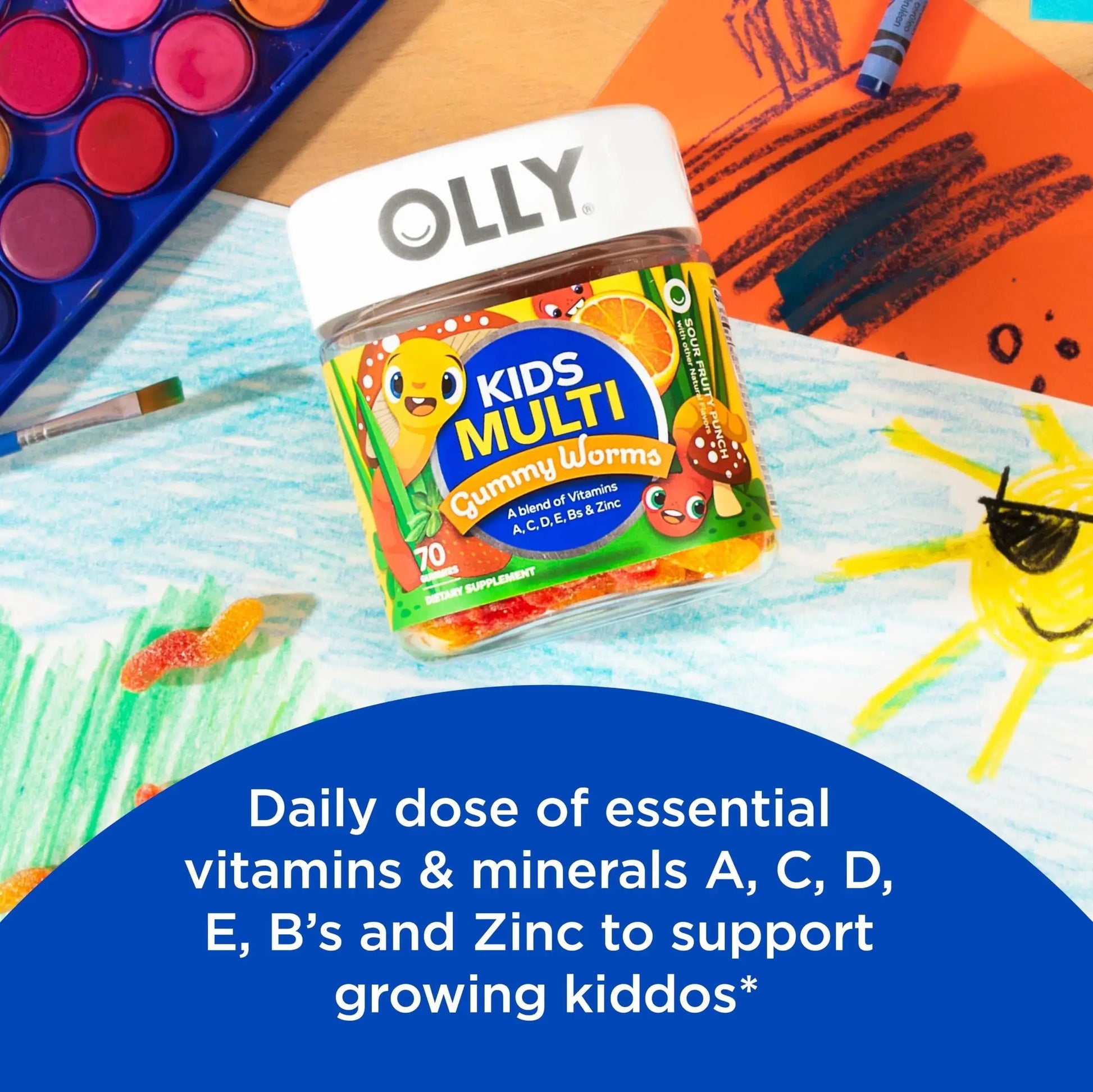 OLLY Hair Gummy 60ct & Kids Multivitamin Gummy Worms 70ct Supplement Bundles OLLY Au supplements