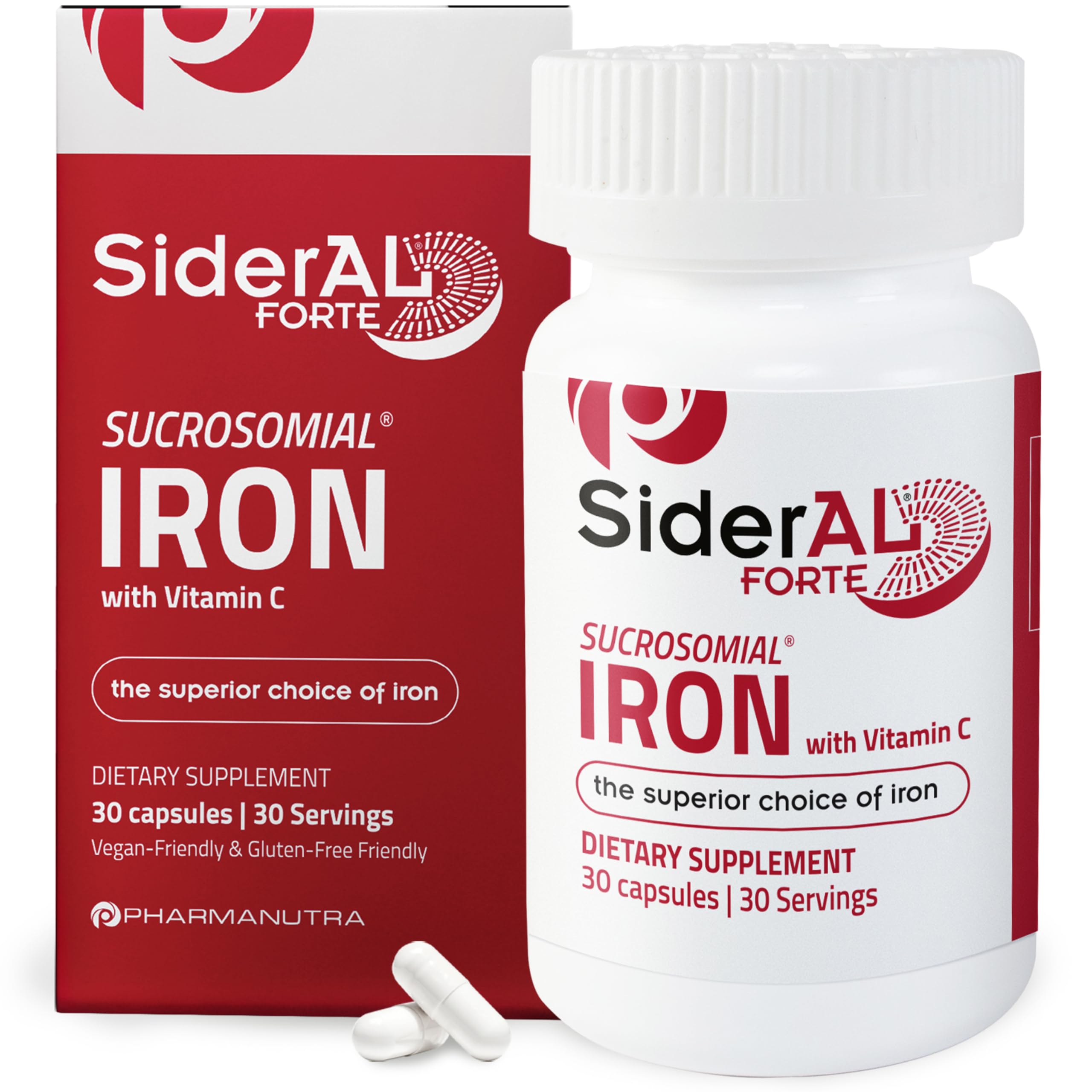 SiderAL Forte Iron Supplement Clinically Proven to Increase Levels Without Side Effects | Sucrosomial High Absorption Gentle Iron Pills for Women and Men | Vitamin C | Anemia & Energy Support | 30 ct PHARMANUTRA Au supplements