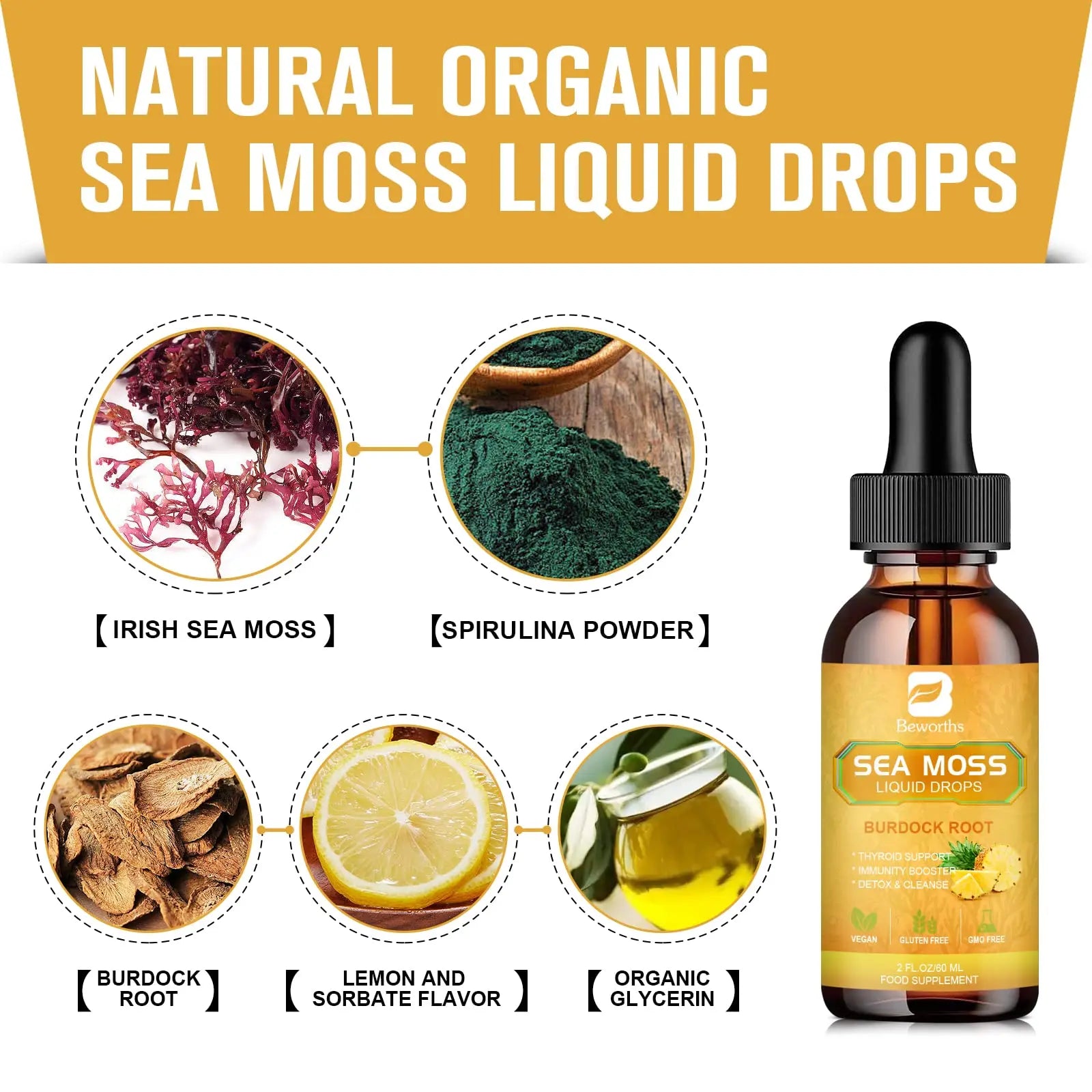 B BEWORTHS Sea Moss Liquid Drops - Organic Irish Sea Moss Gel with Burdock Root B BEWORTHS Au supplements
