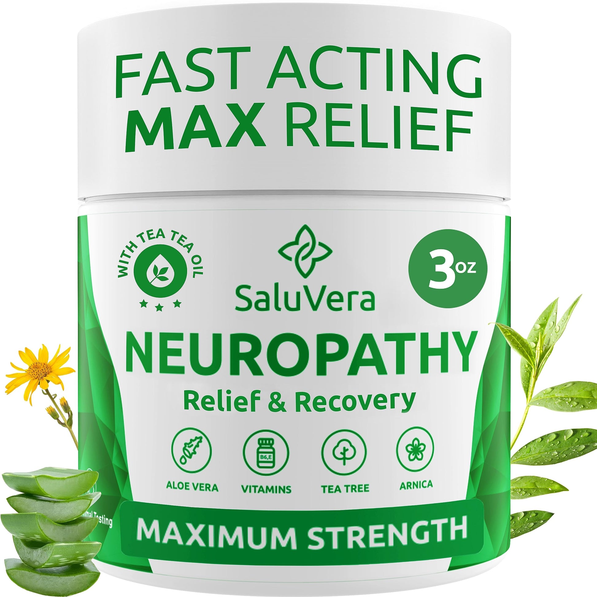 SaluVera Neuropathy Pain Relief Cream - Maximum Strength Nerve Pain Reliever for Foot, Toes, Hands, Legs with Aloe Vera, Arnica, MSM Vitamin B6, and Menthol for Fast-Acting Relief 3oz SaluVera Au supplements