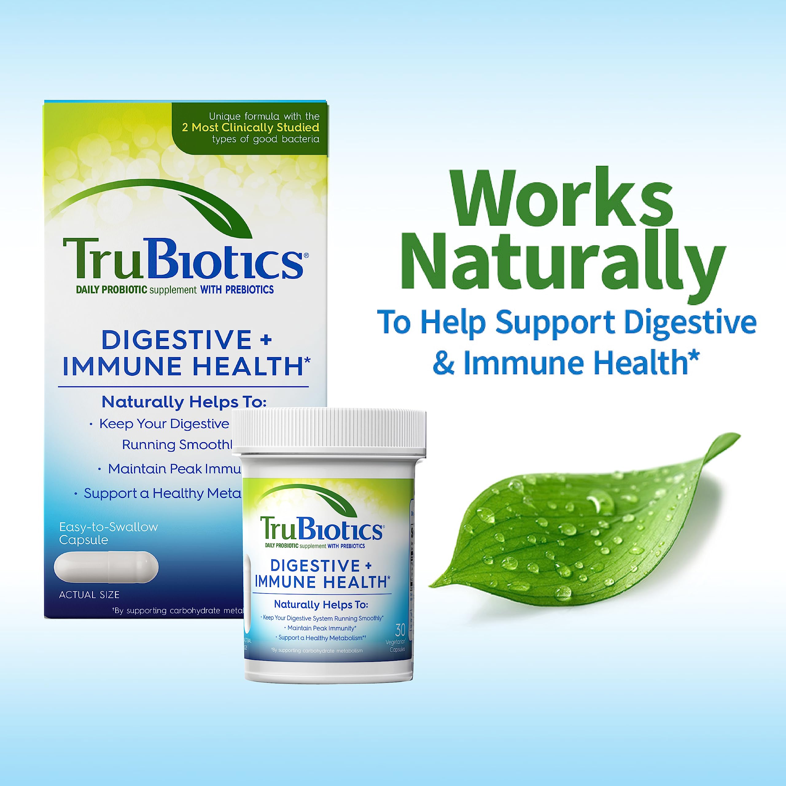 TruBiotics Probiotics for Digestive & Immune Health, Supports Regularity & Helps Relieve Abdominal Discomfort, Gas & Bloating, 2 Clinically Studied Probiotic Strains, Plus Prebiotics, 30 Capsules TruBiotics Au supplements