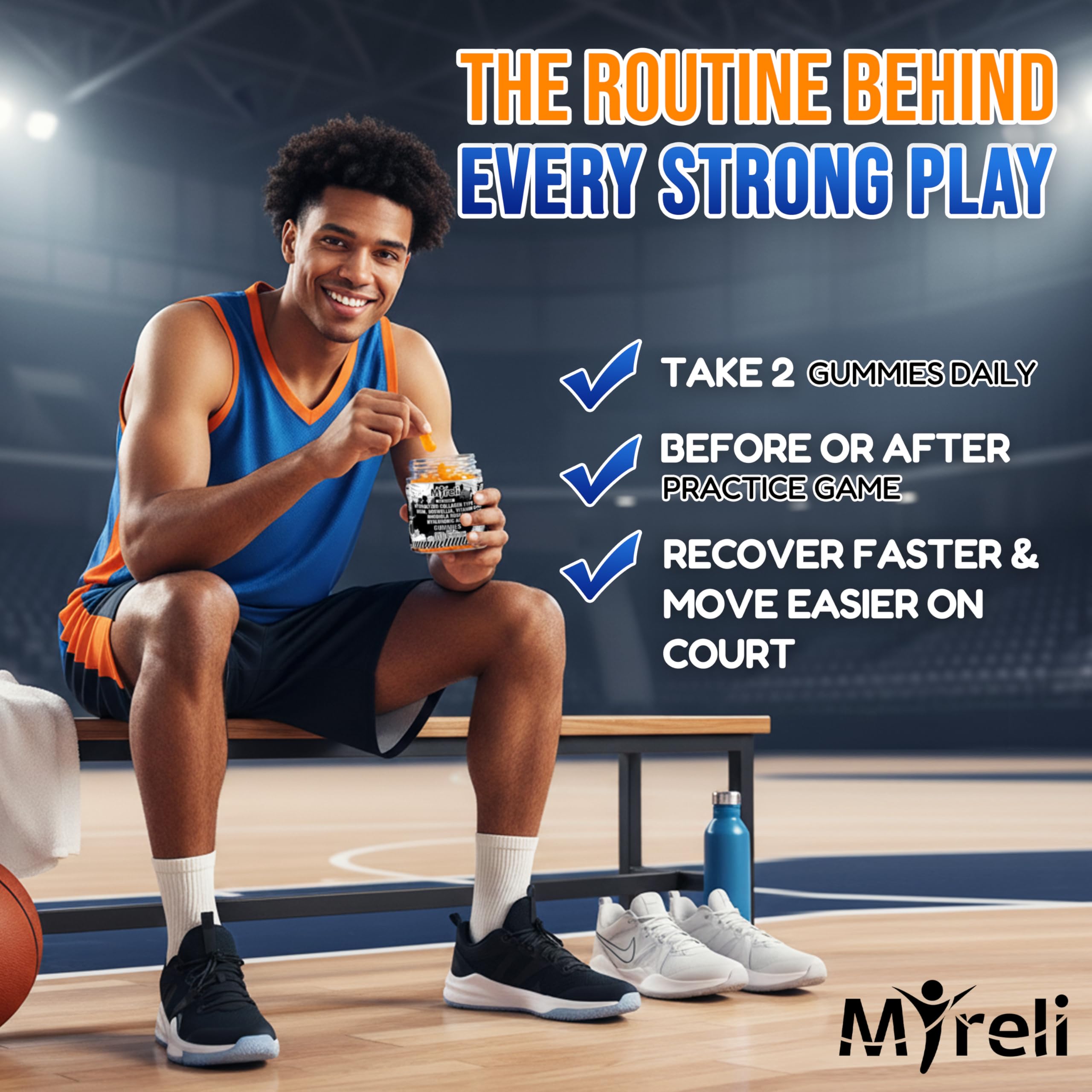 MYRELI Hydrolyzed Collagen Type II 500mg, MSM 700mg, Boswellia 200mg, Vitamin C 400mg, Rhodiola 100mg, Hyaluronic Acid 100mg, Joint Mobility, Flexibility, Basketball Athletes, Vegan, Non GMO, 60 Gummy MYRELI Au supplements