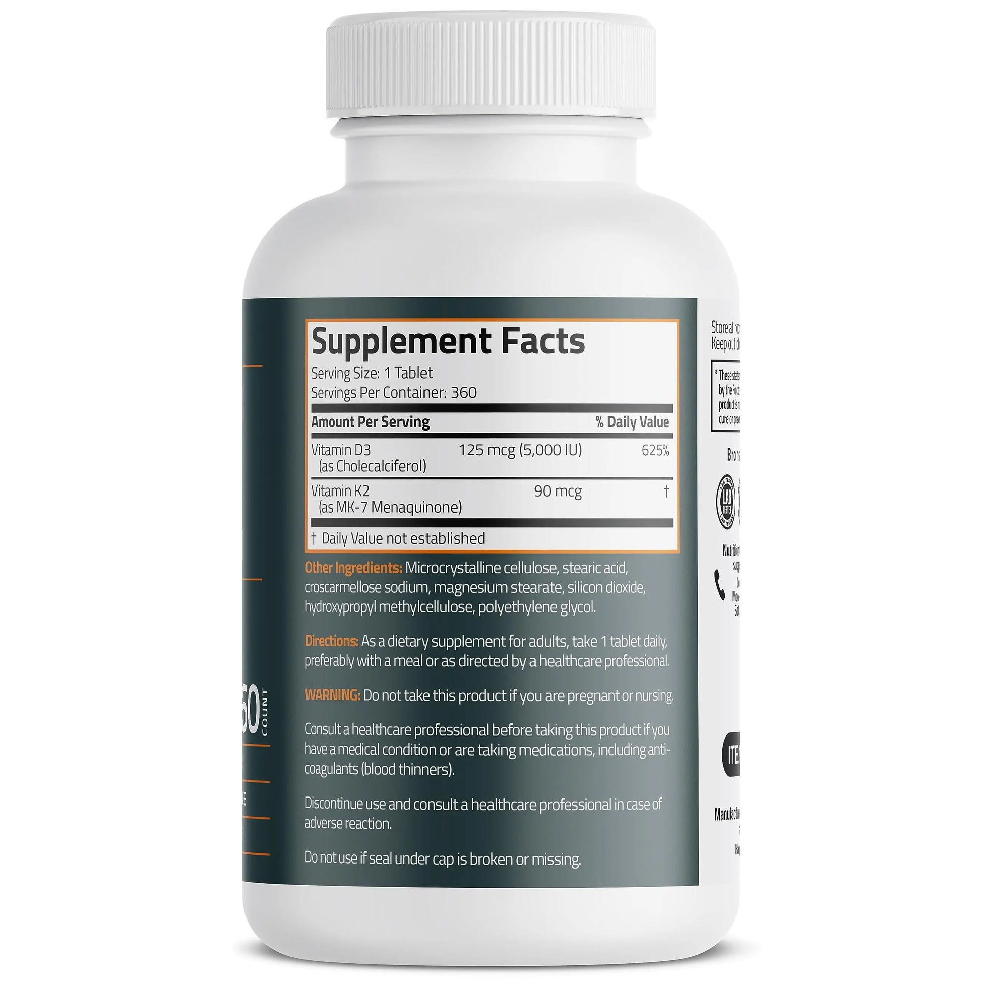 Bronson Basics Vitamin K2 D3 (MK7) Supplement Non-GMO Formula 5000IU (125 mcg) Bronson Au supplements