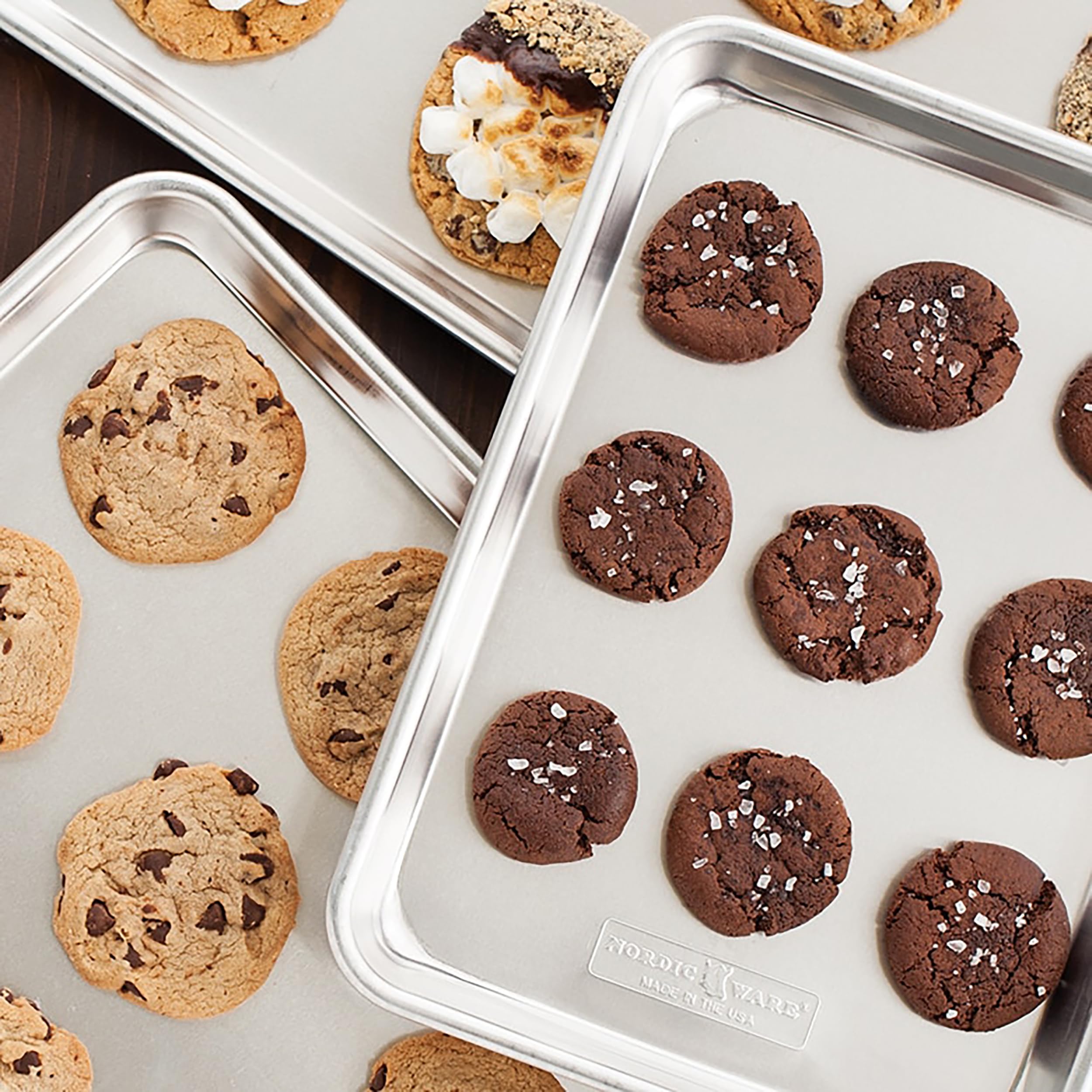 Nordic Ware Naturals 3 Piece Set - USA Made Aluminum Commercial Quality Sheet Pan for Baking or Roasting, Encapsulated Galvanized Steel Rim Prevents Warping; Half Sheet, Jelly Roll and Quarter Sheet Nordic Ware Au supplements