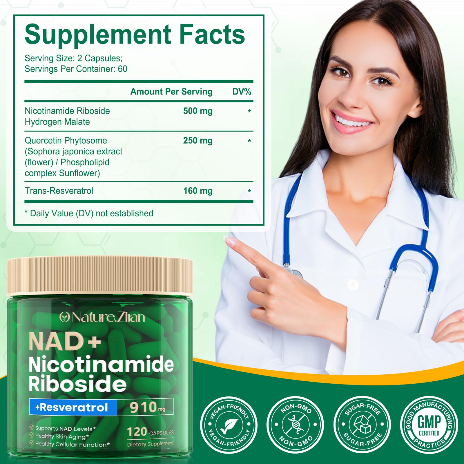 O NATURE . ZIRAN NAD Supplement - NAD+ Nicotinamide Riboside 910 Mg Supplement for Women & Men, Liposomal Nicotinamide Riboside with Resveratrol, for Focus, Boost - 120 Capsules O NATURE . ZIRAN Au supplements