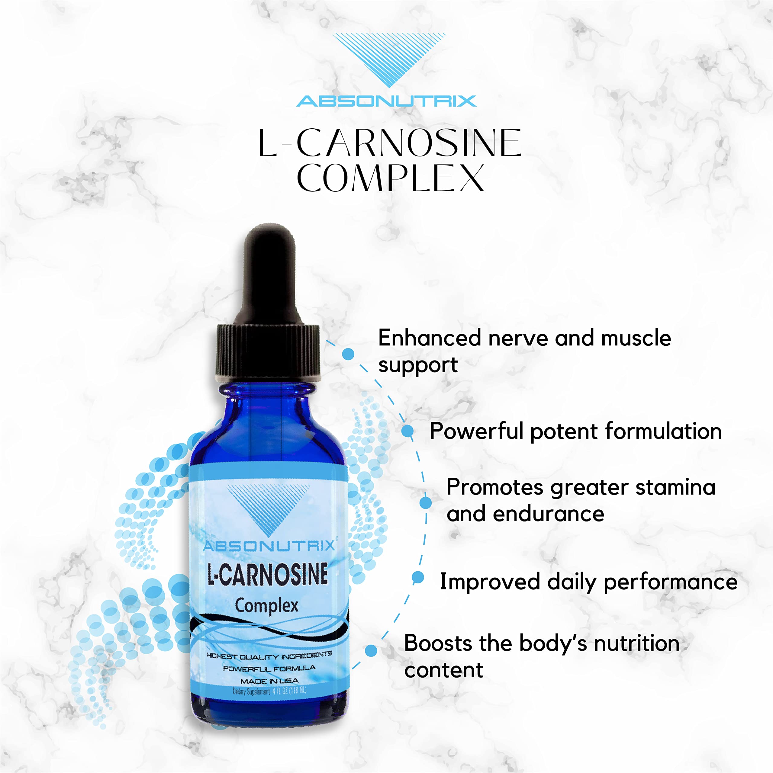 Absonutrix L-Carnosine - 583 mg 4 Oz Bottle, 200 Highly Potent Servings, Easy-to-Consume Drops, High Bioavailability, Third-Party Tested, GMP-Certified, Non-GMO, Cruelty-Free Products, Made in USA Absonutrix Au supplements