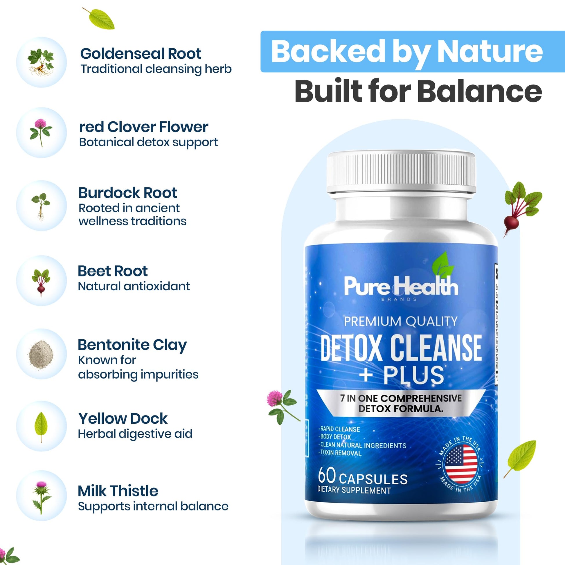 Extra Strength Fast Acting 7-in-ONE Advanced Formula - Full Body Cleanse - Detox & Liver Cleanse - Detox & Liver Repair, All Natural Toxins Remover, Healthy Cleansing Support for Liver (60 Capsule) Pure Health Brands Au supplements