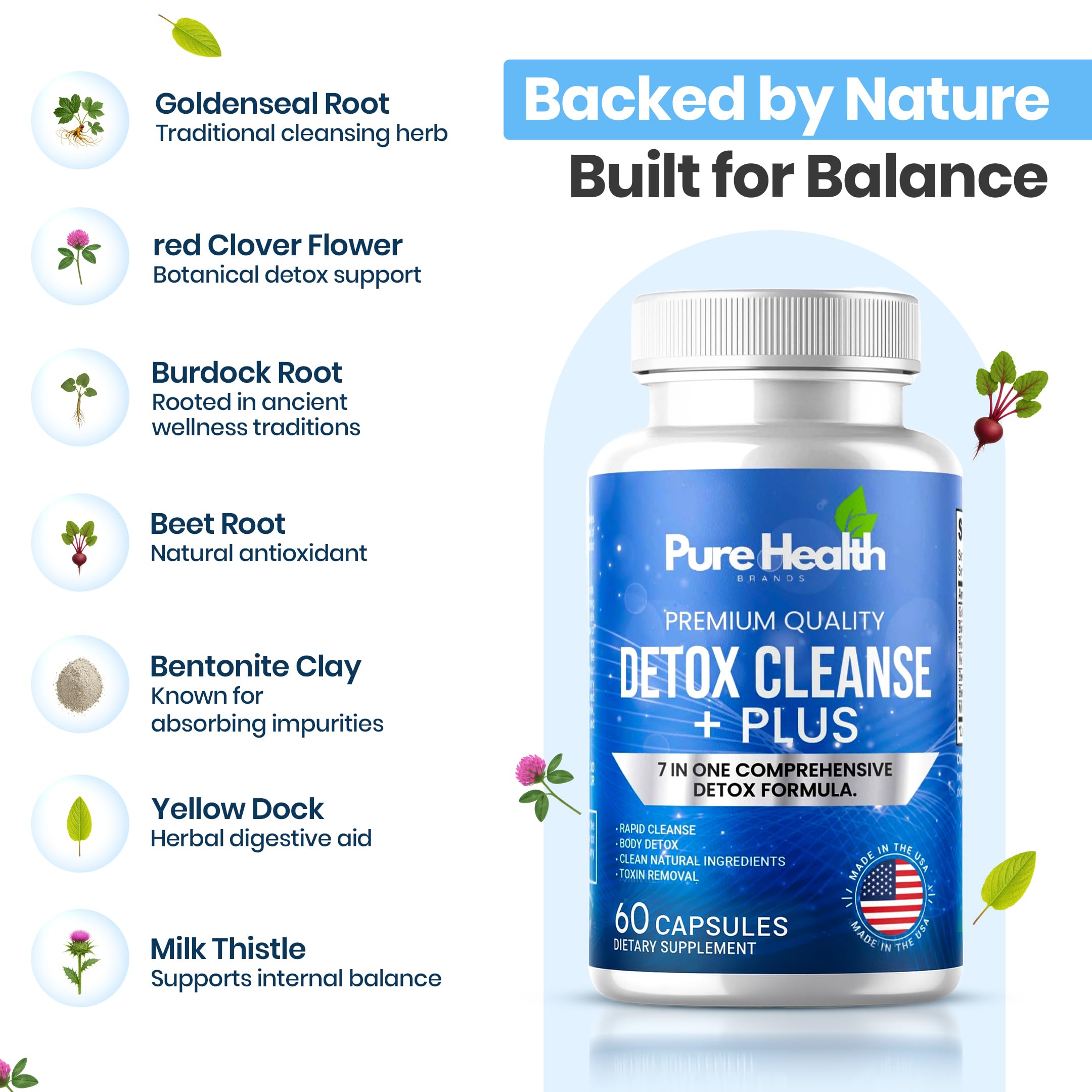 Extra Strength Fast Acting 7-in-ONE Advanced Formula - Full Body Cleanse - Detox & Liver Cleanse - Detox & Liver Repair, All Natural Toxins Remover, Healthy Cleansing Support for Liver (60 Capsule) Pure Health Brands Au supplements