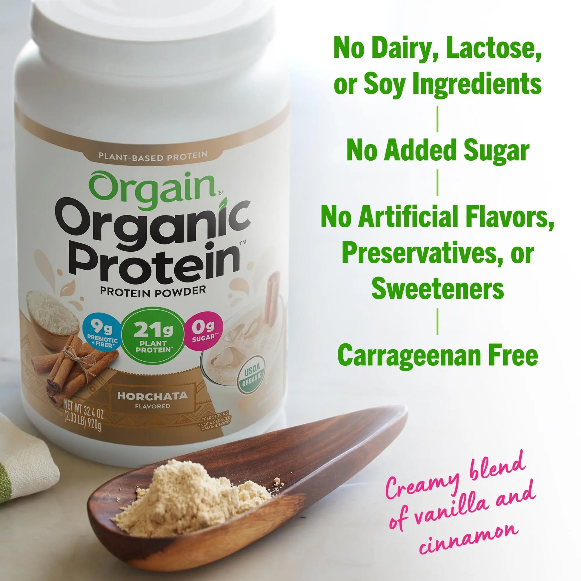 Orgain Organic Vegan Protein Powder, Horchata - 21g of Plant Based Protein, Low Net Orgain Au supplements